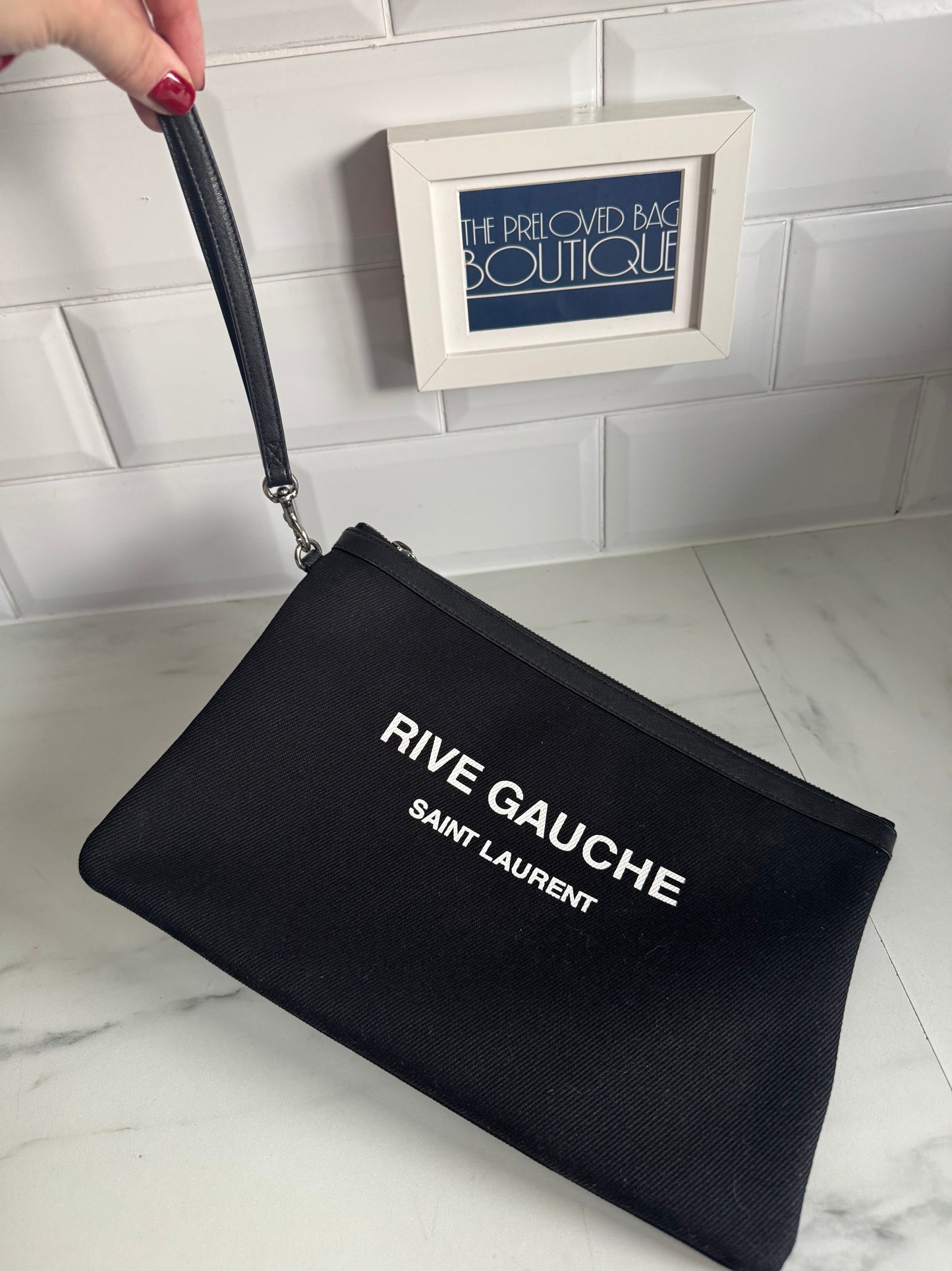 Saint Laurent (YSL) Rive Gauche Wristlet Pouch - Black and White