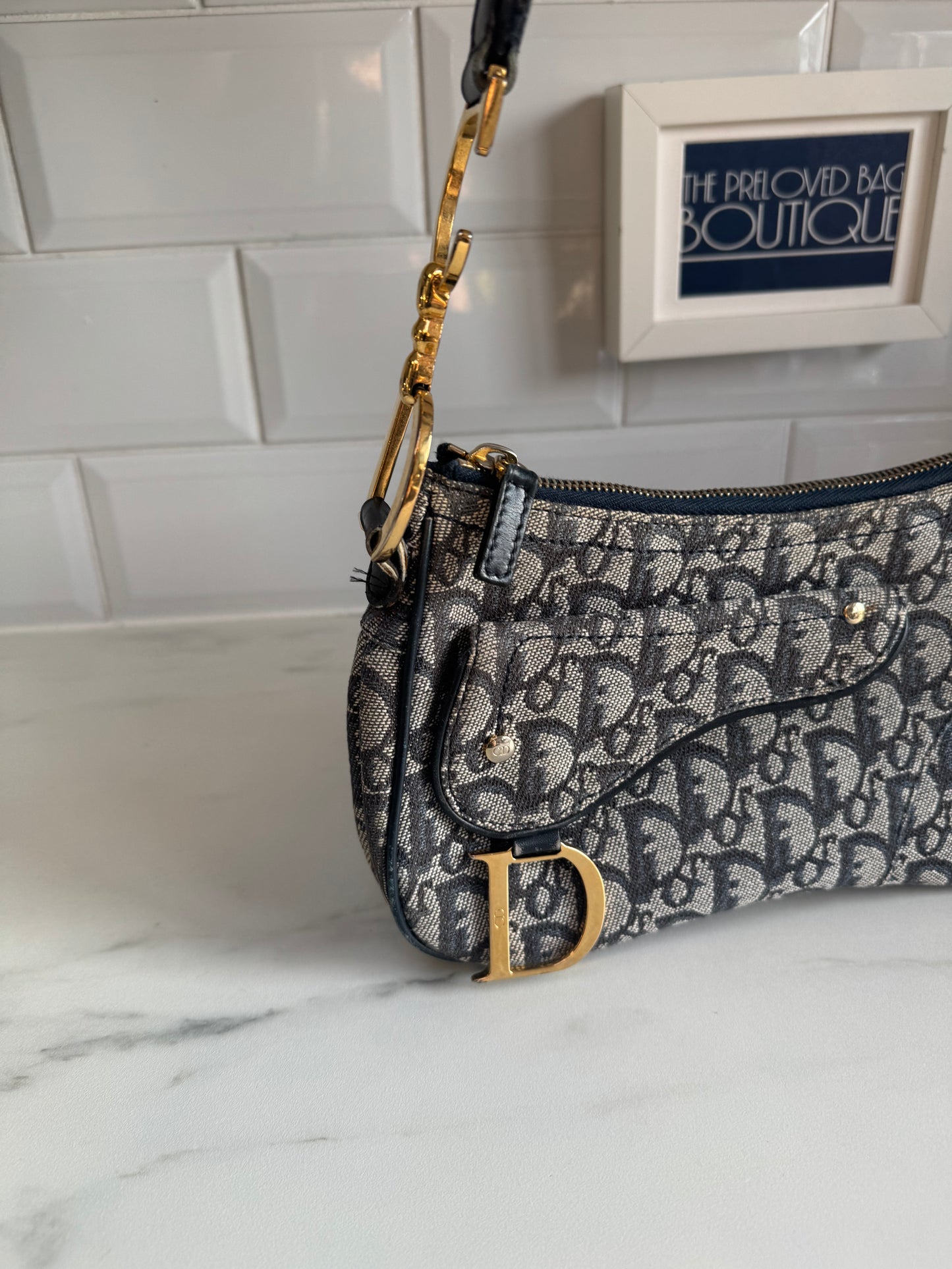 Diorissomo Trotter Canvas Double Saddle crossbody Bag - Navy