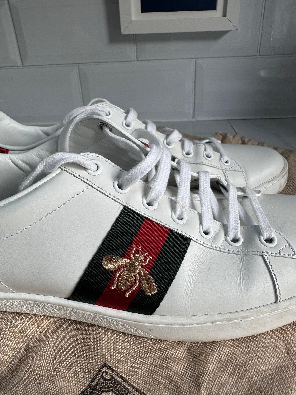 Gucci Ace Bee Trainers - White, Green & Red