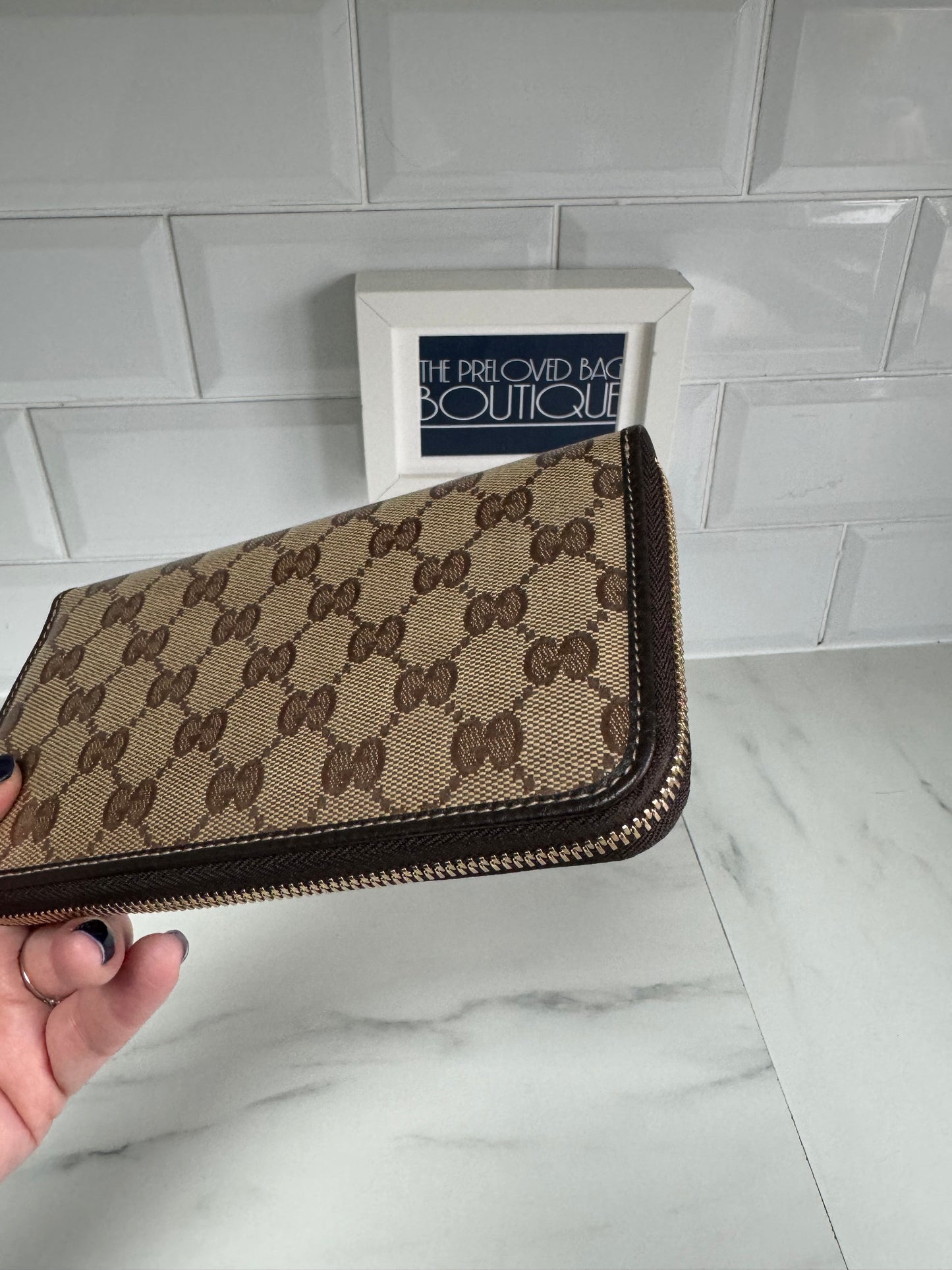 Gucci GG Crystal Zip Wallet - Brown