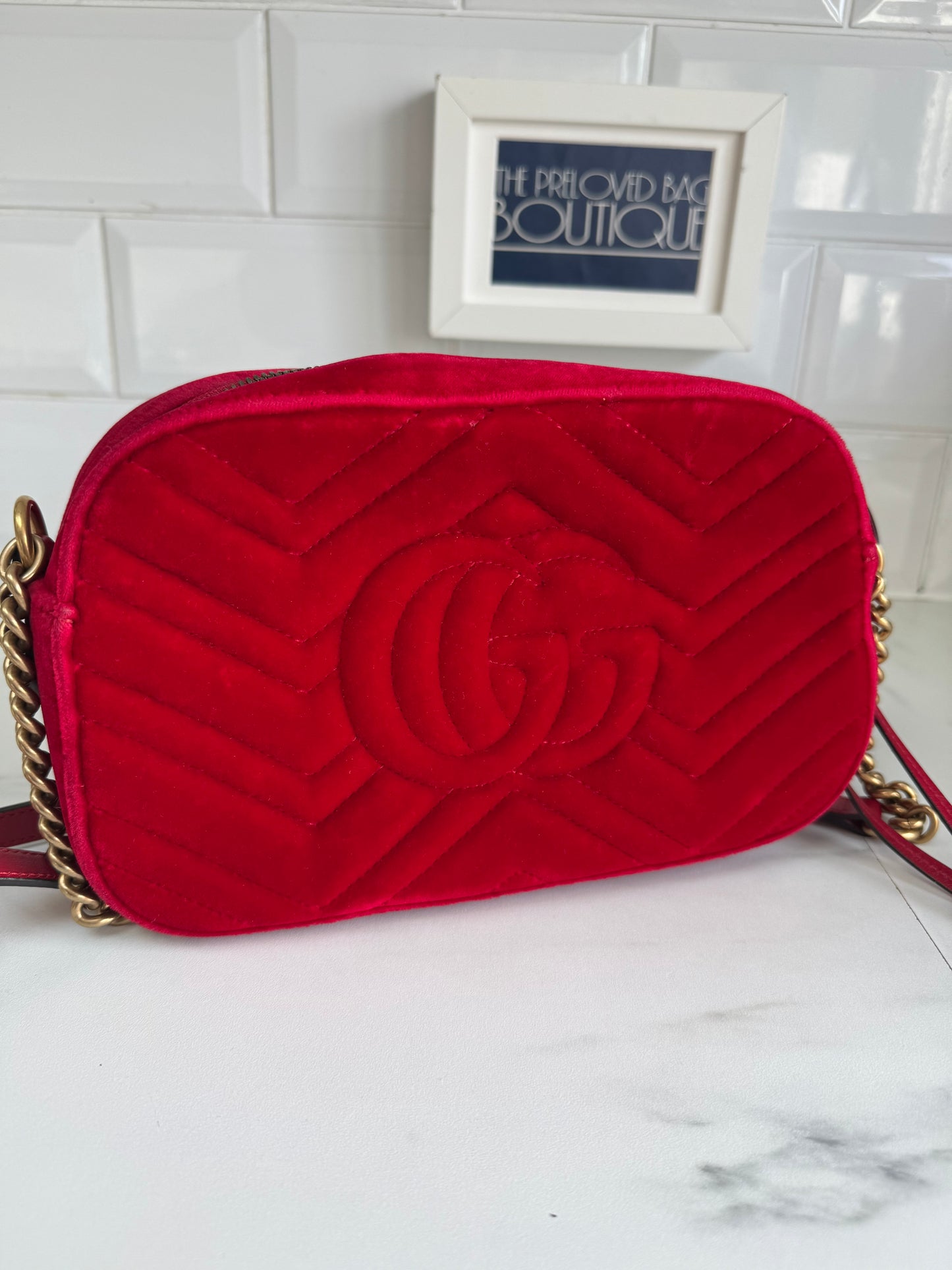 Gucci Marmont Small Camera Bag - Red Velvet