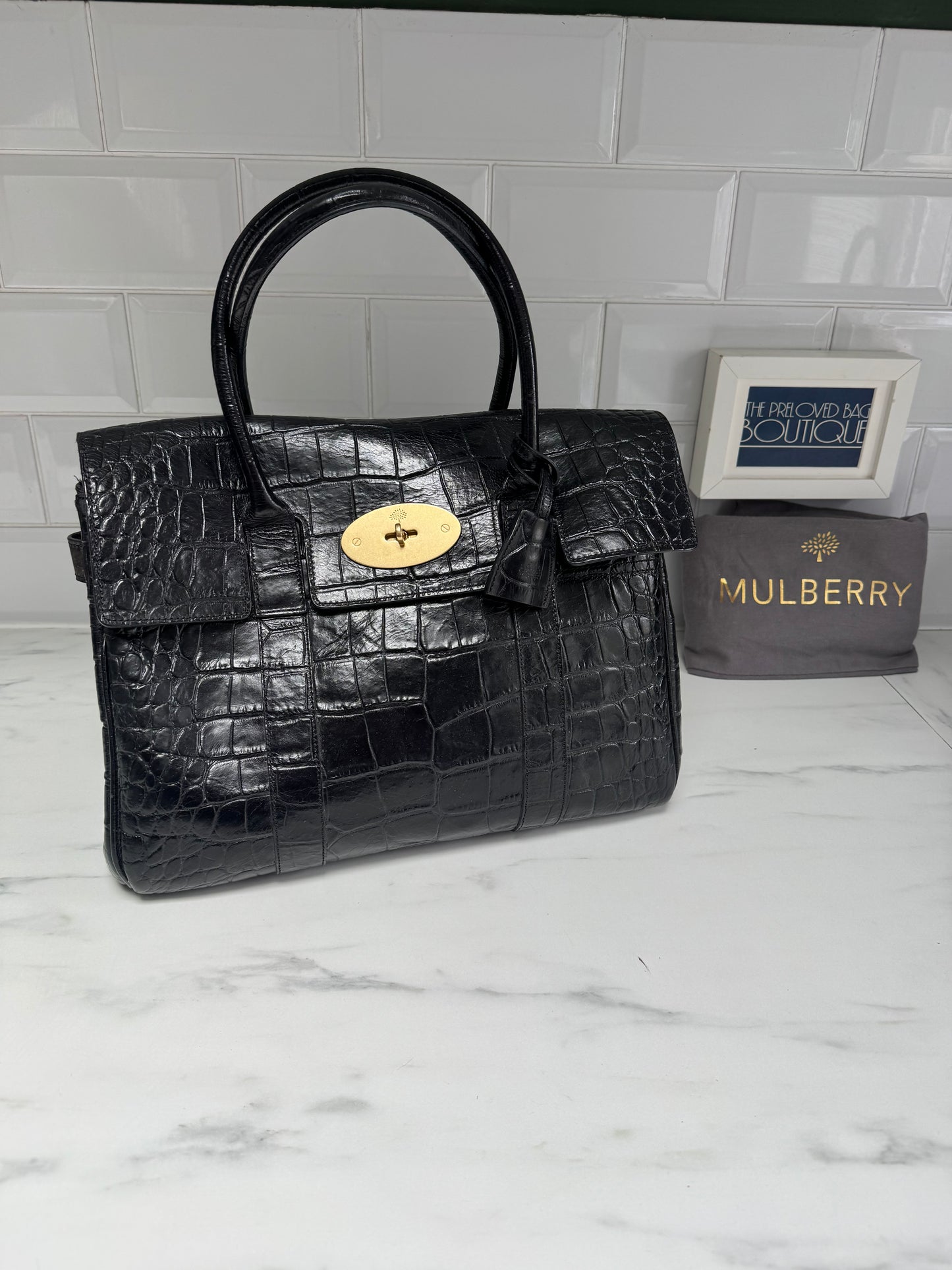 Mulberry Croc Embossed Bayswater - Black