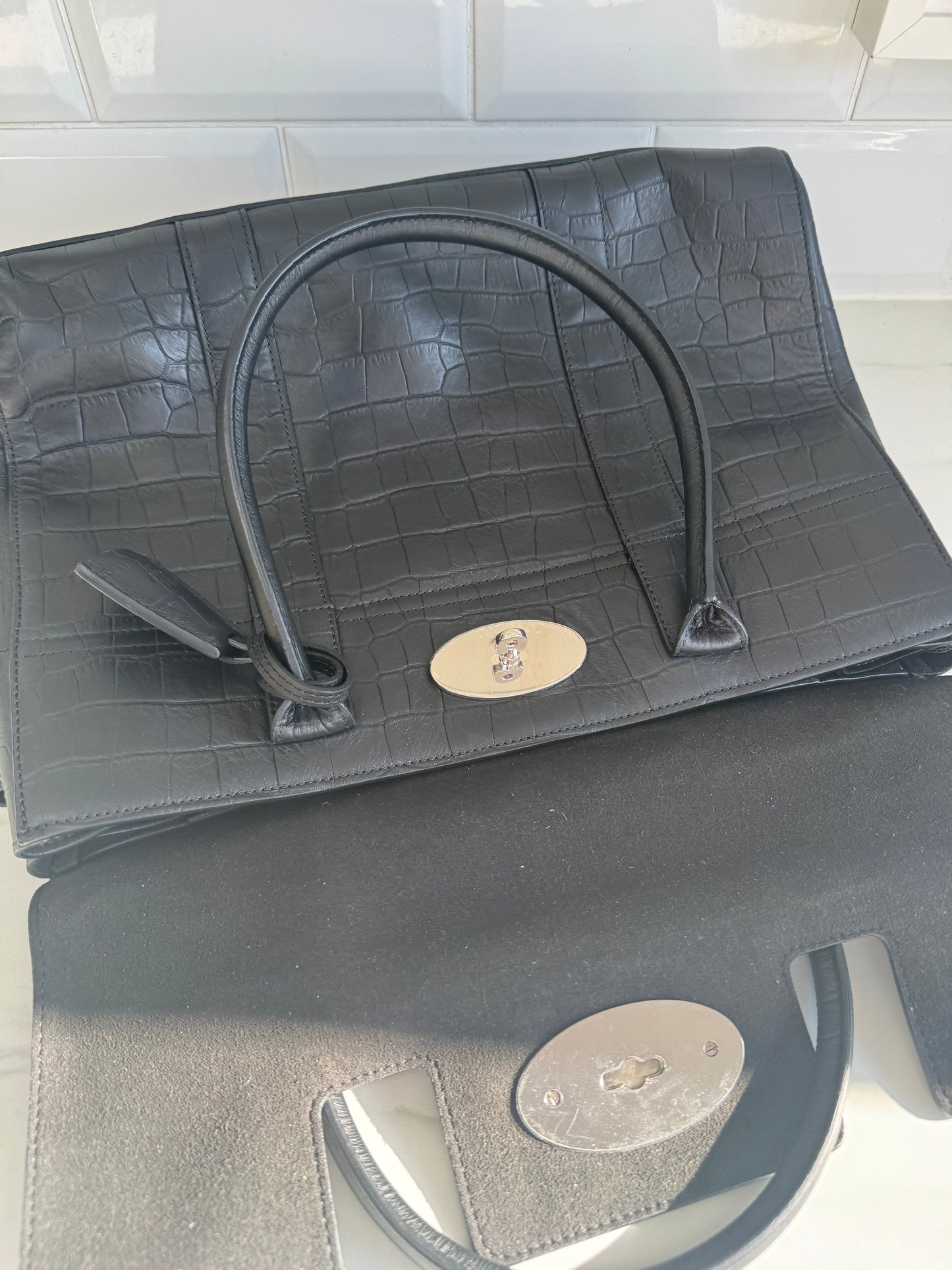 Mulberry Matte Croc Embossed Bayswater - Black