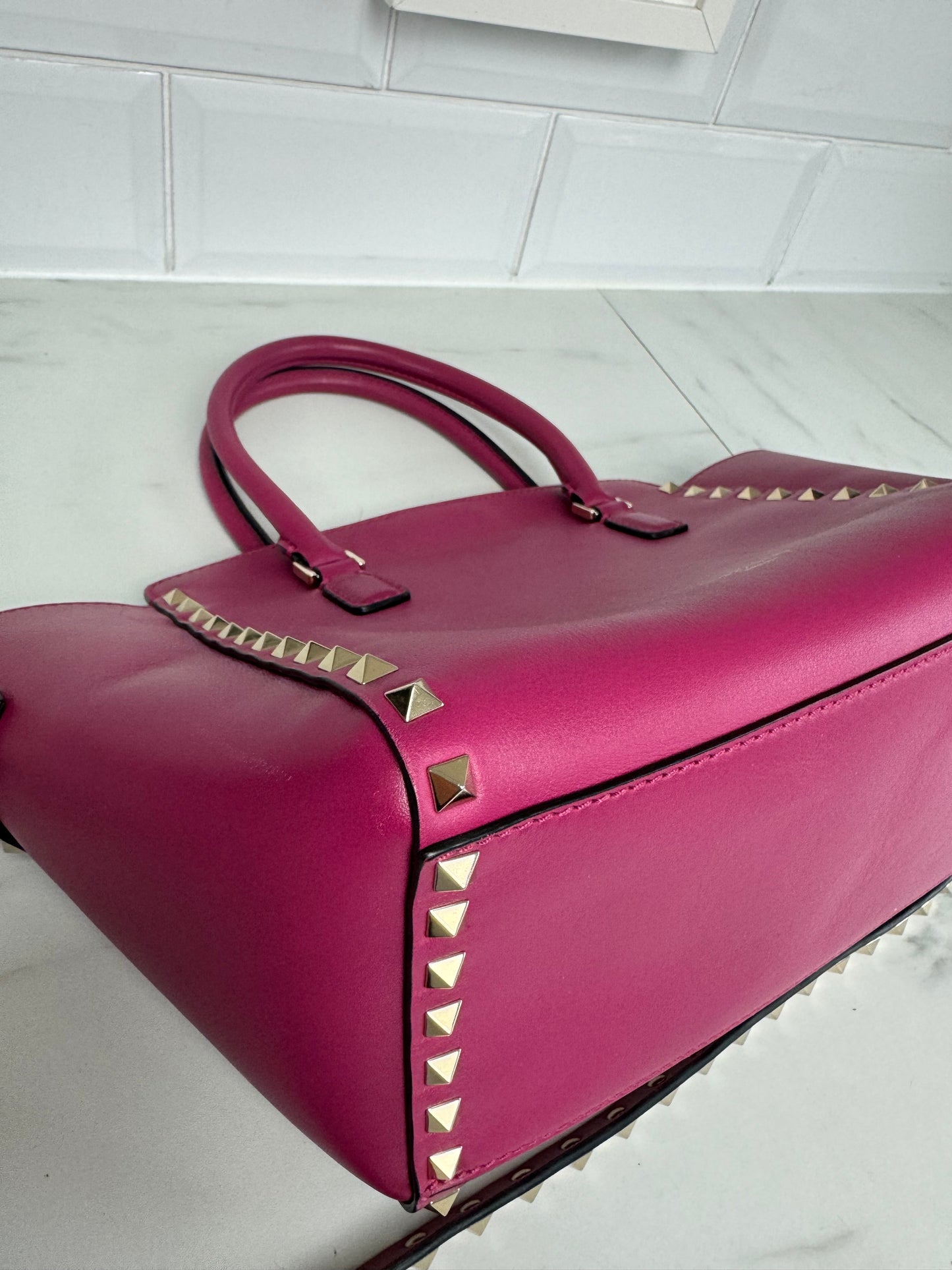 Valentino Rockstud Small Trapeze Tote - Magenta Pink