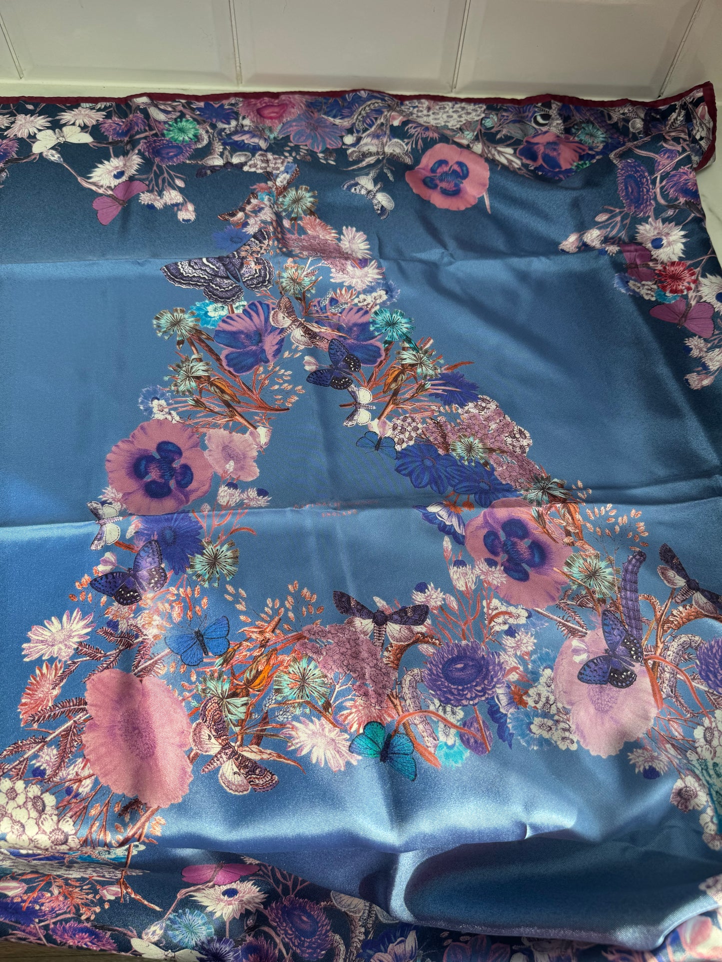 Aspinal “A” Floral scarf - Blue