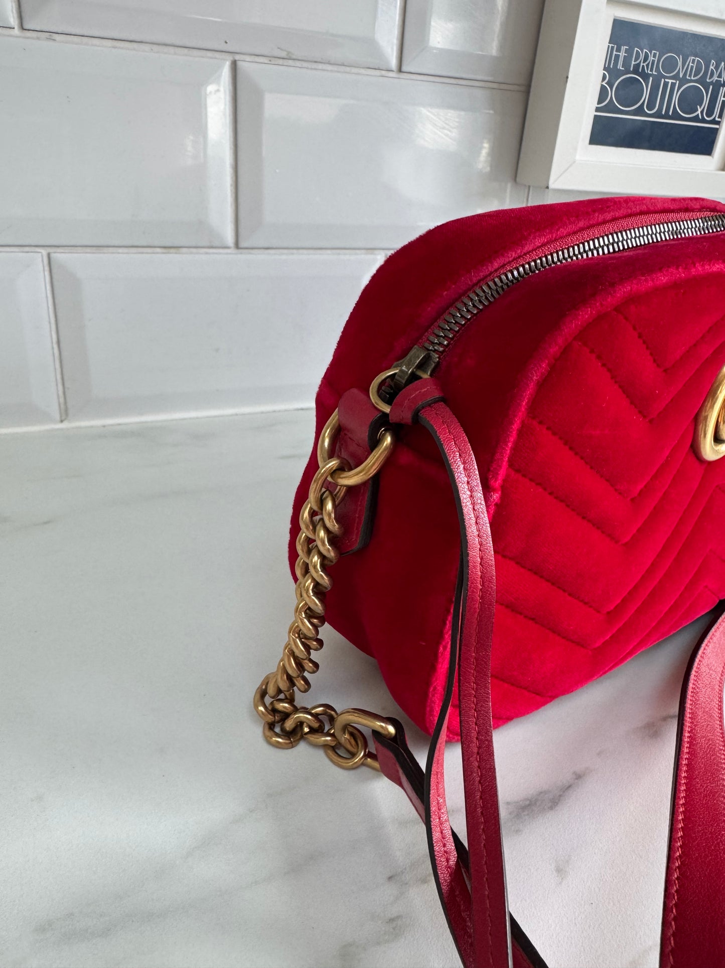 Gucci Marmont Small Camera Bag - Red Velvet