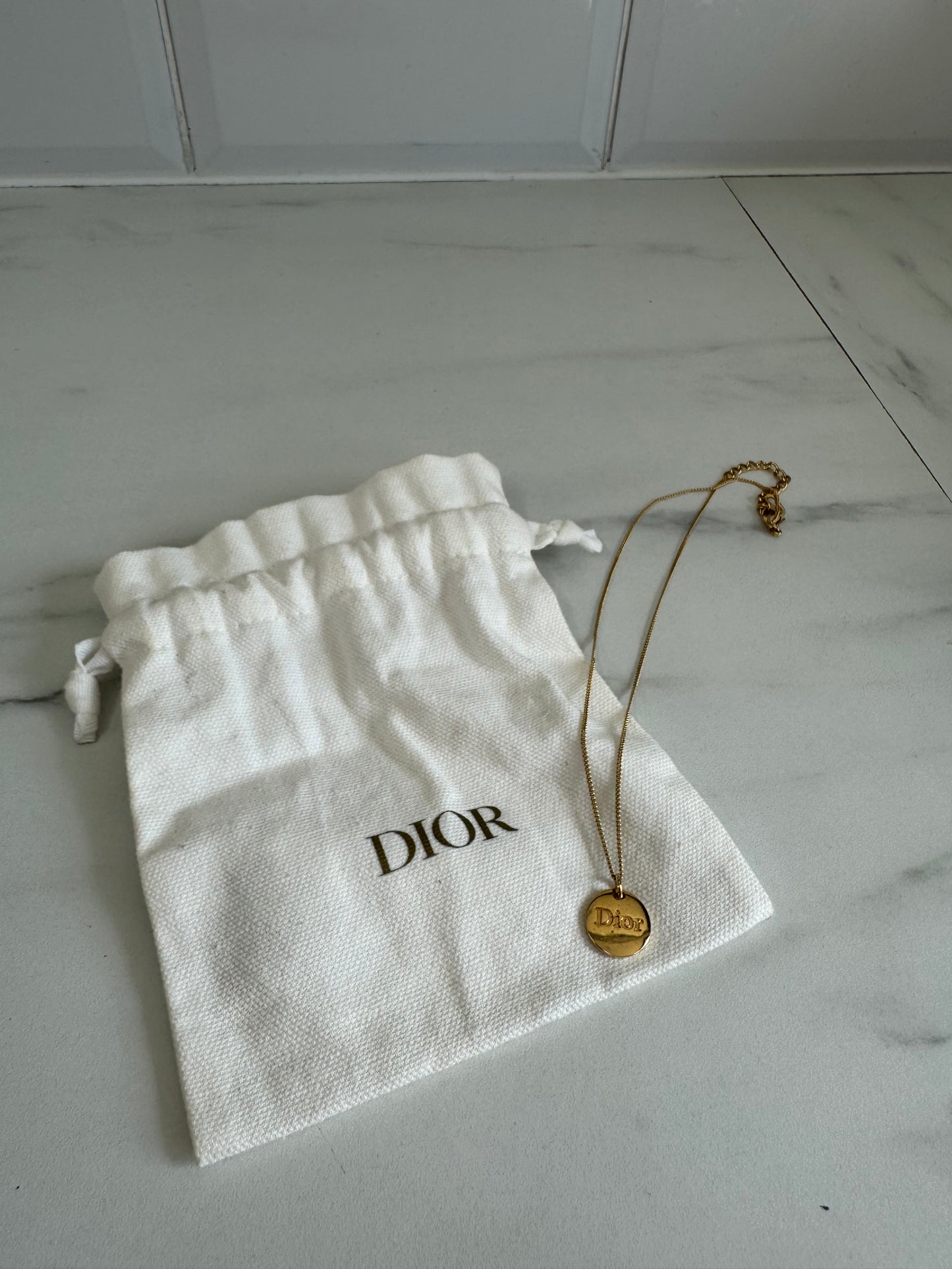 Christian Dior Vintage Logo Disc Necklace - Gold