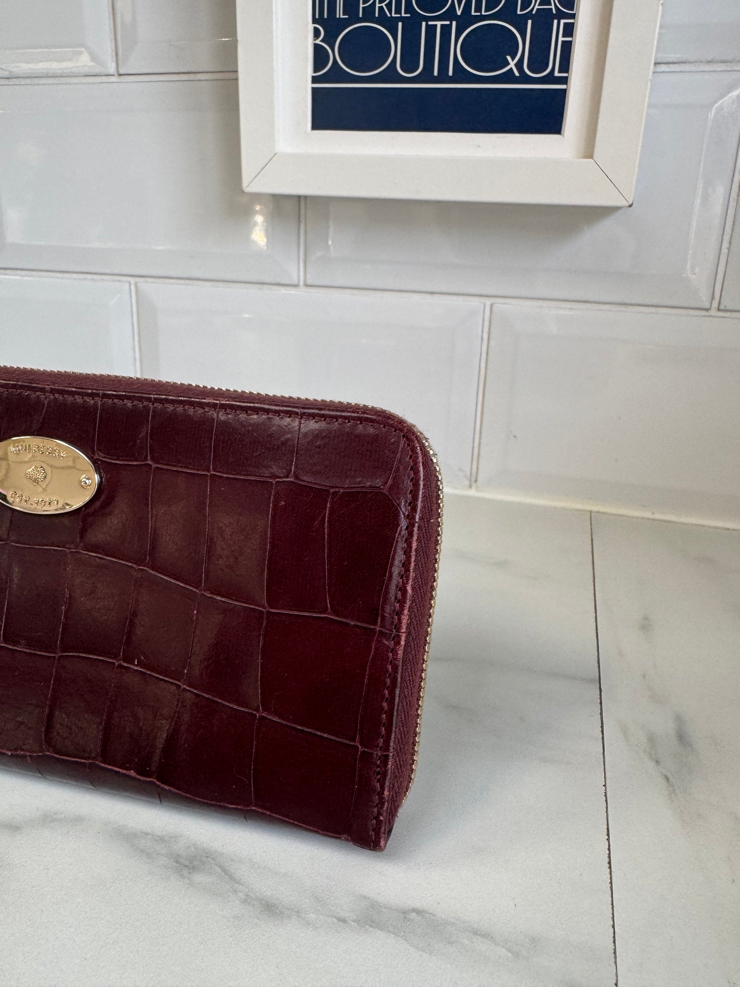 Mulberry Plaque Wallet - Oxblood Croc Embossed