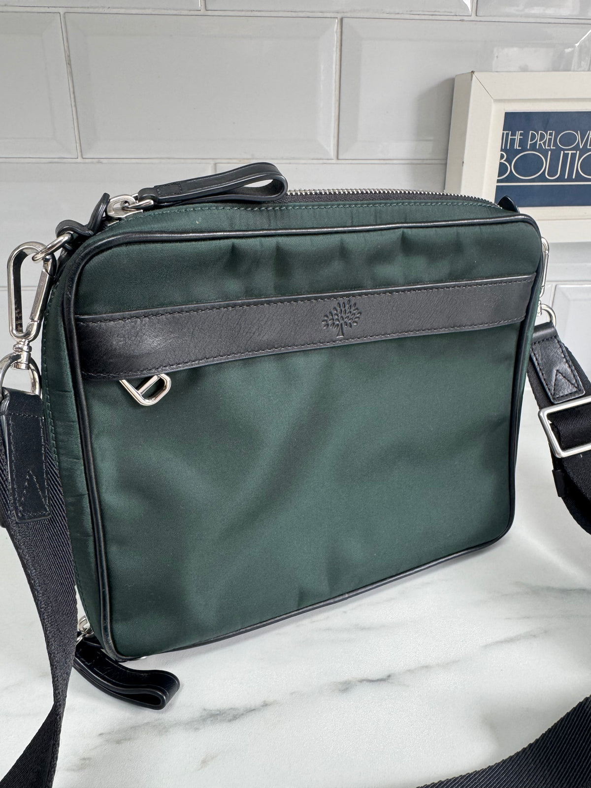 Mulberry Unisex Messenger Bag - Black and Mulberry Green Eco Nylon