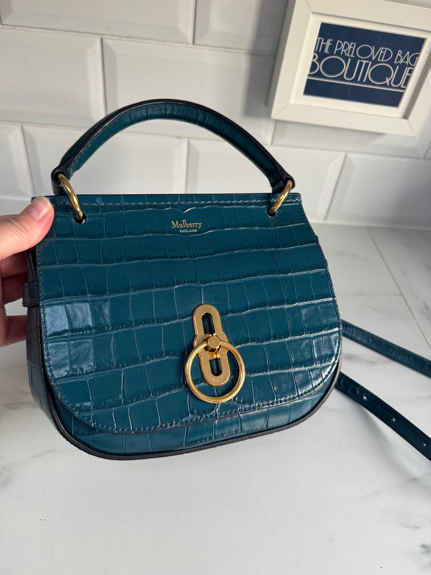 Mulberry Amberley - Teal Blue Croc Embossed