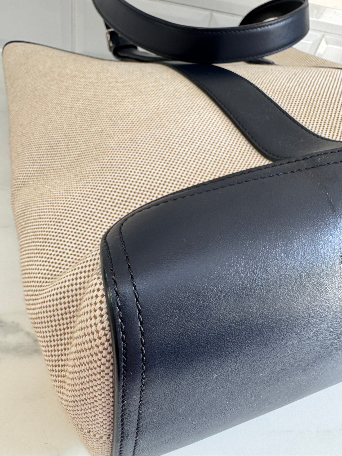 Mulberry Canvas Tote Bag - Ecru and Navy