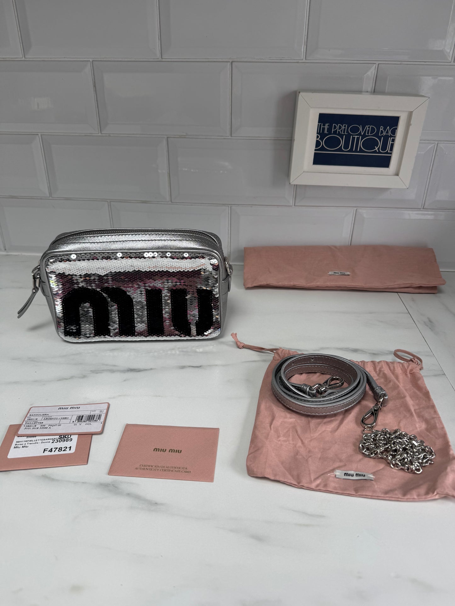 Miu Miu Sequin Camera Bag - Silver