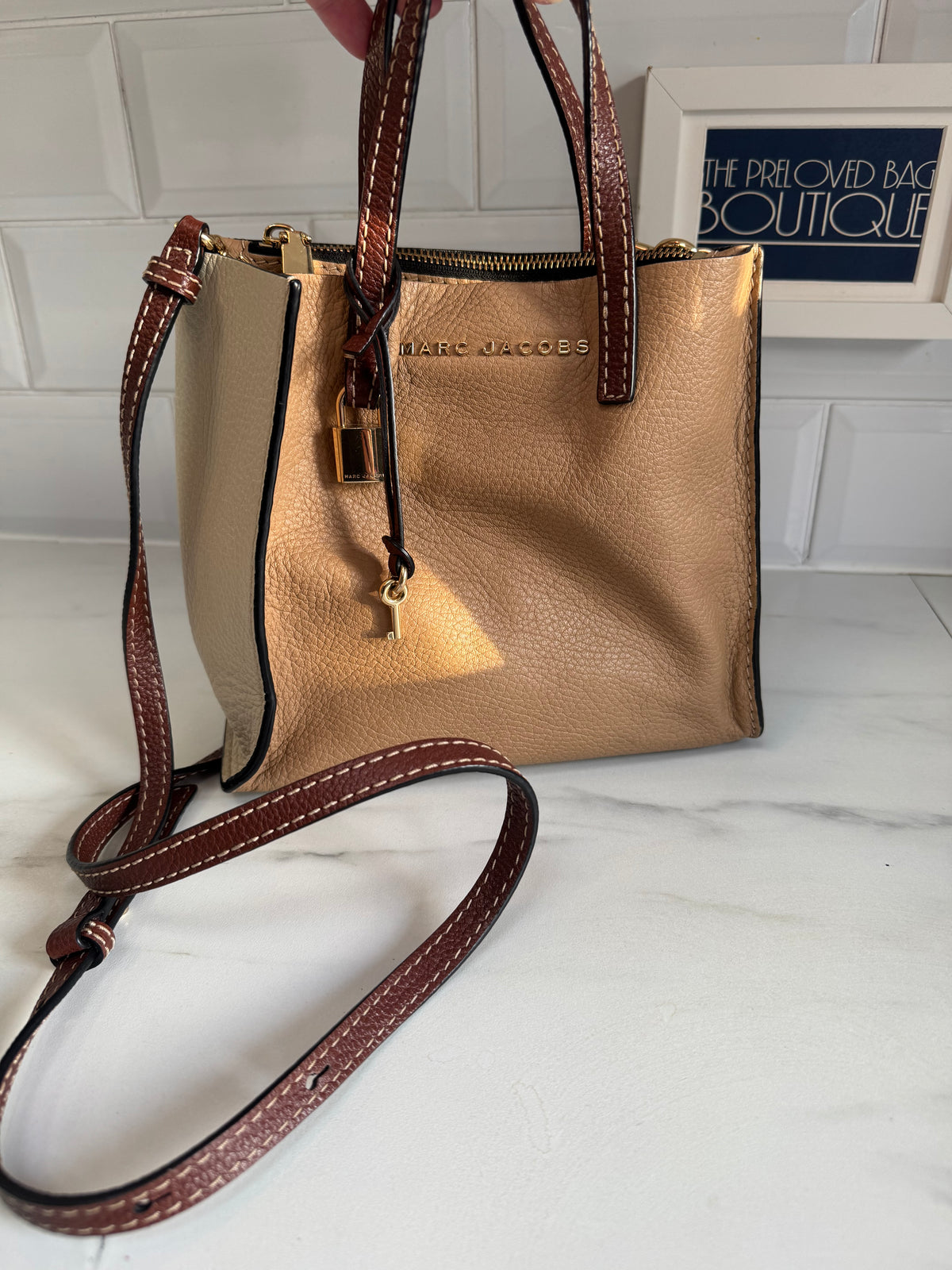 Marc Jacobs Mini Grind tote - Tan and White