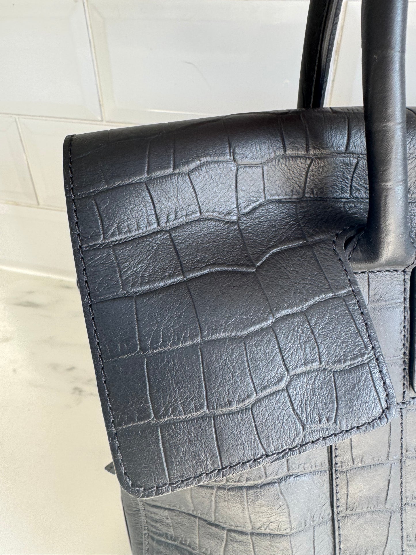 Mulberry Matte Croc Embossed Bayswater - Black