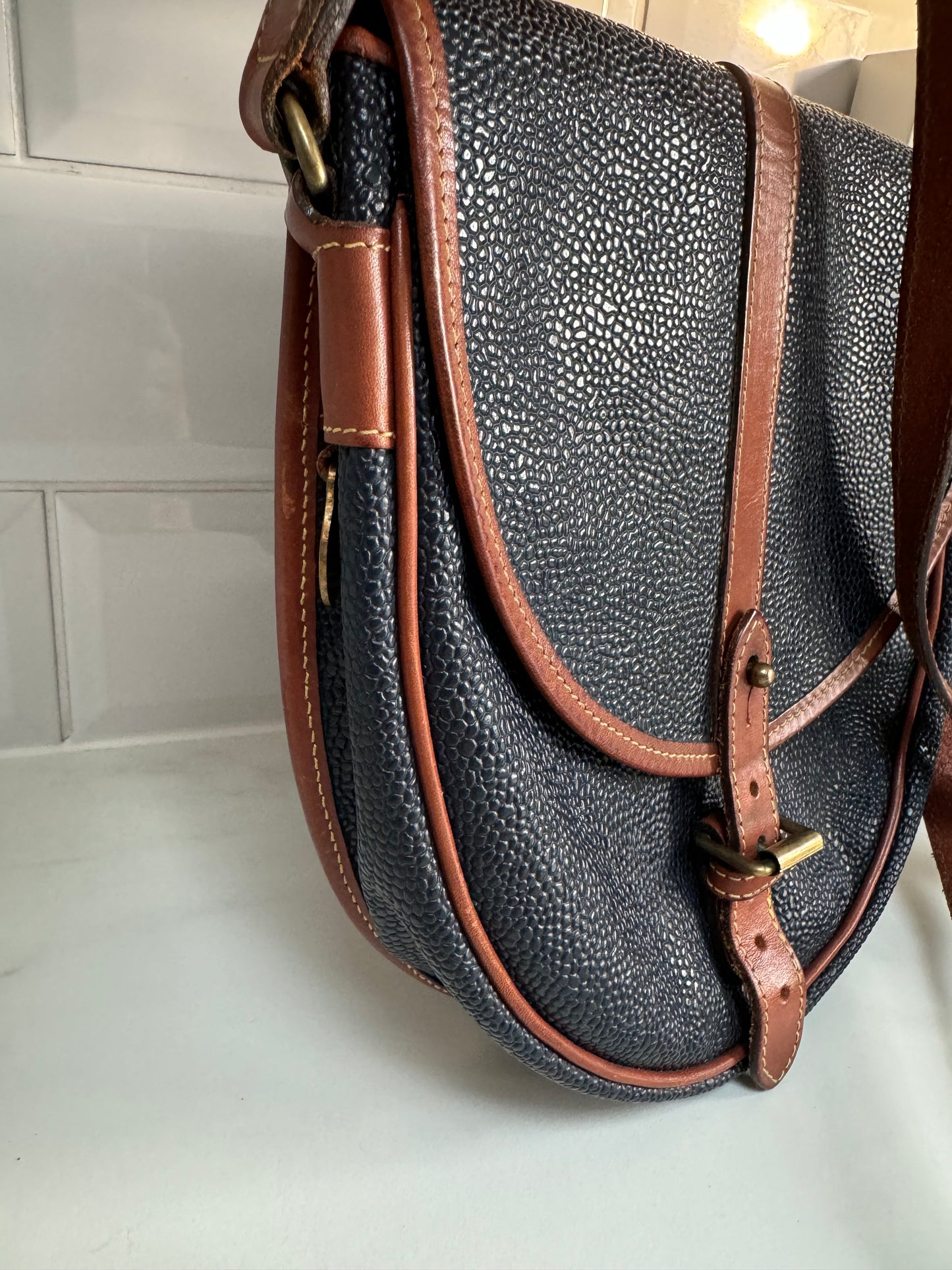 Mulberry Vintage Scotchgrain Saddle Bag - Black & Cognac