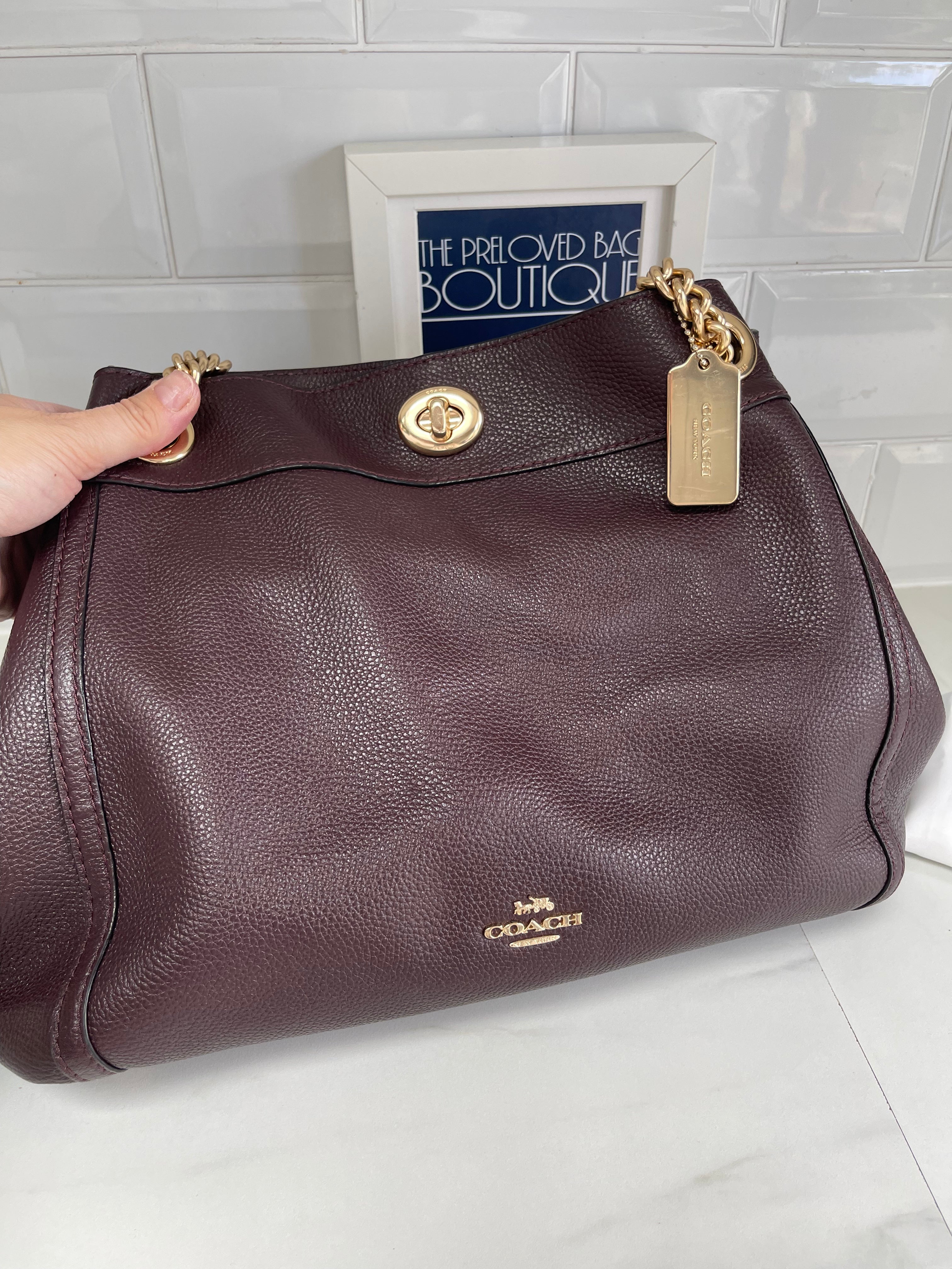 Coach turnlock tote oxblood deals