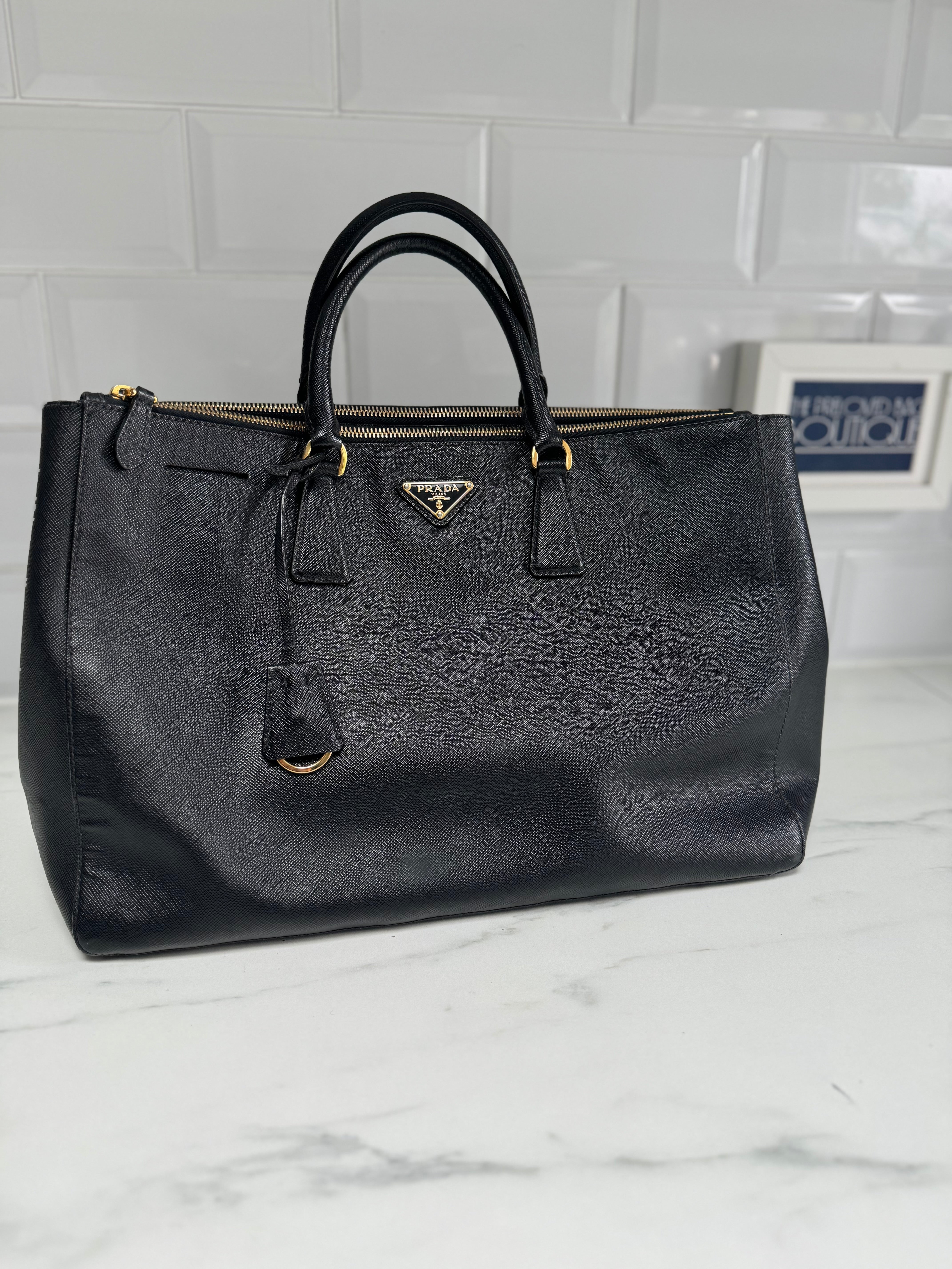 Prada Galleria Large Double Zip Executive Top Handle Tote Nero Blac The Preloved Bag Boutique