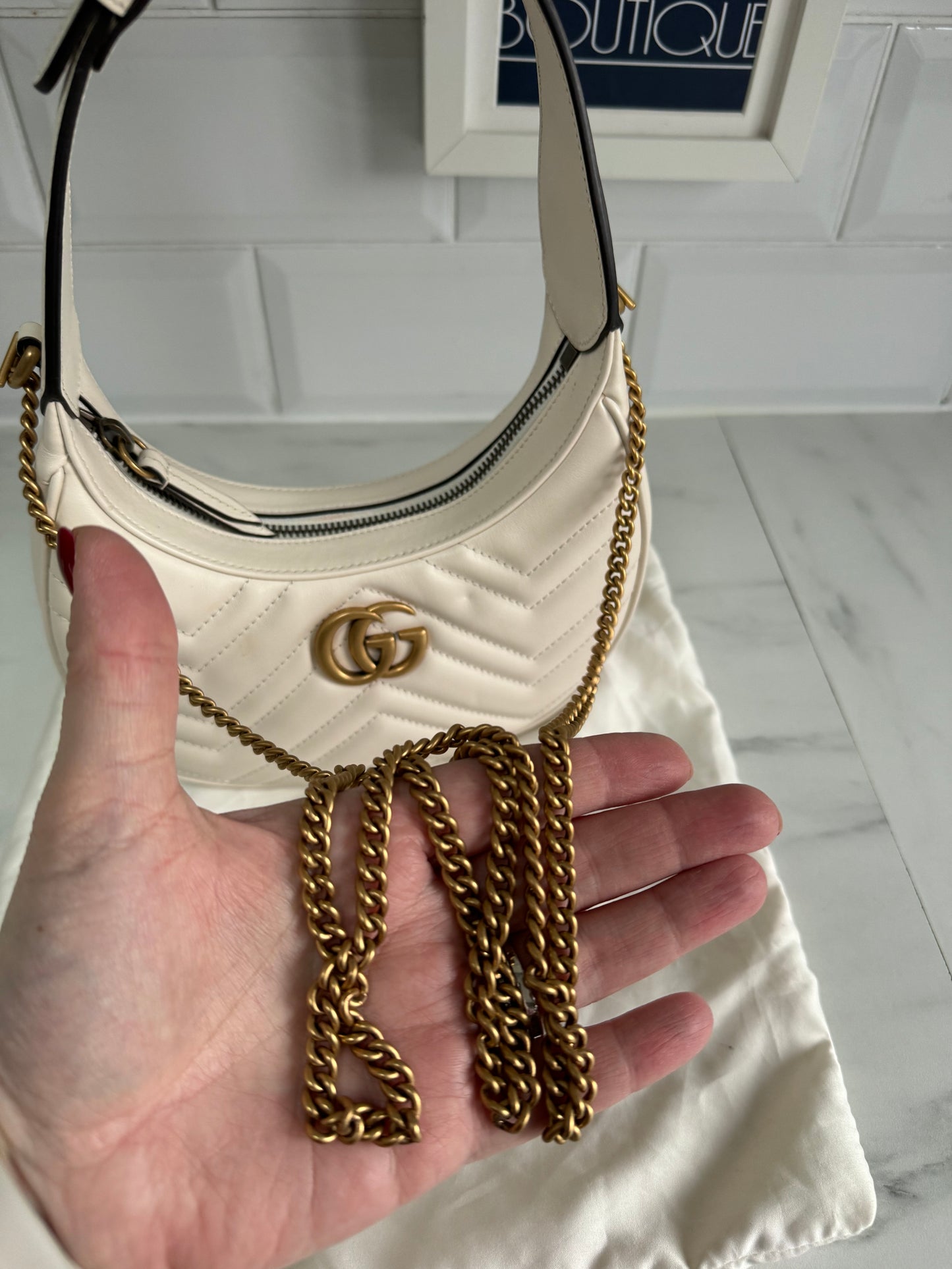 Gucci Marmont Half Moon Shaped Mini Bag - White