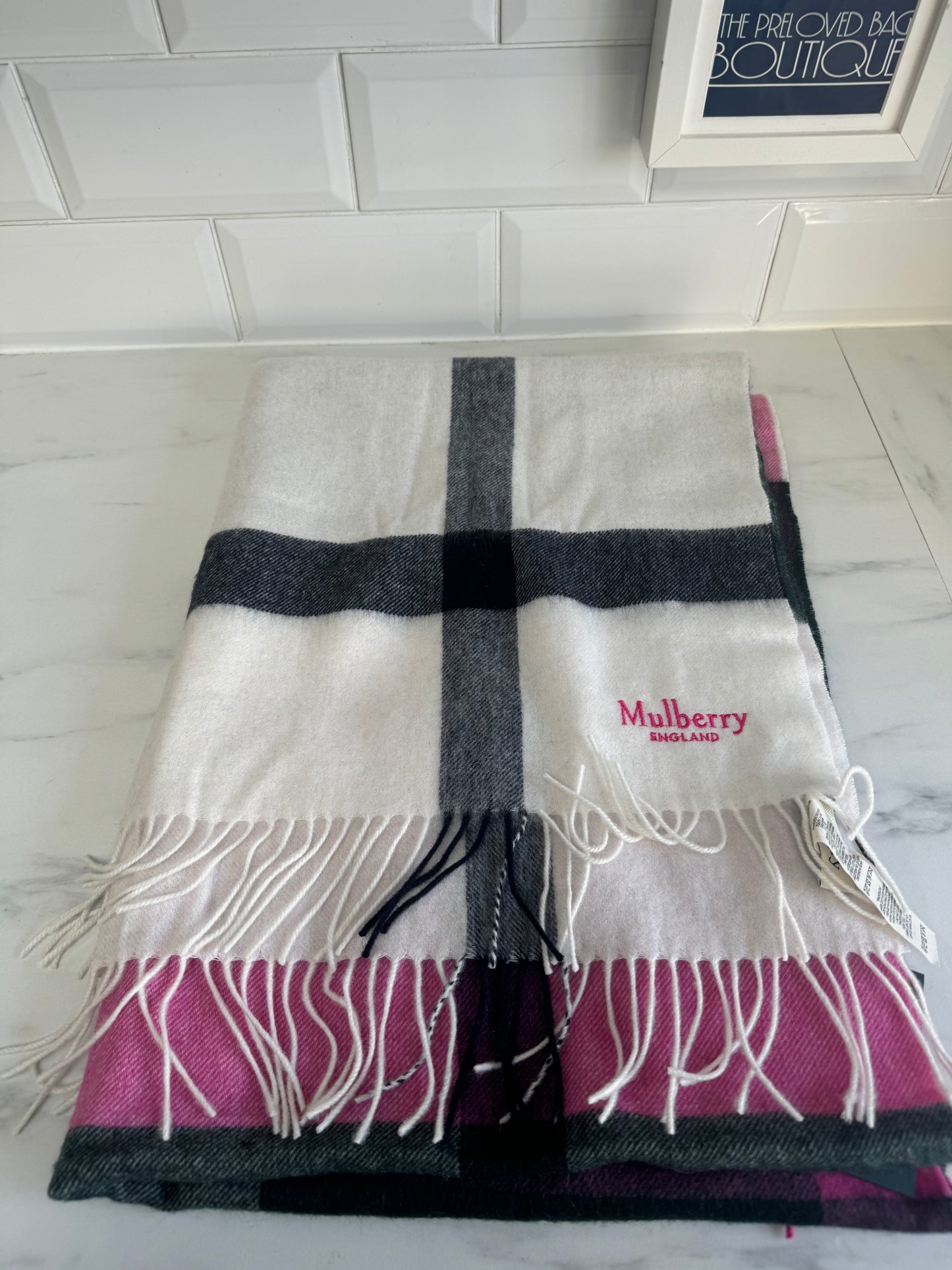 Mulberry Large Scarf - White, Pink & Green