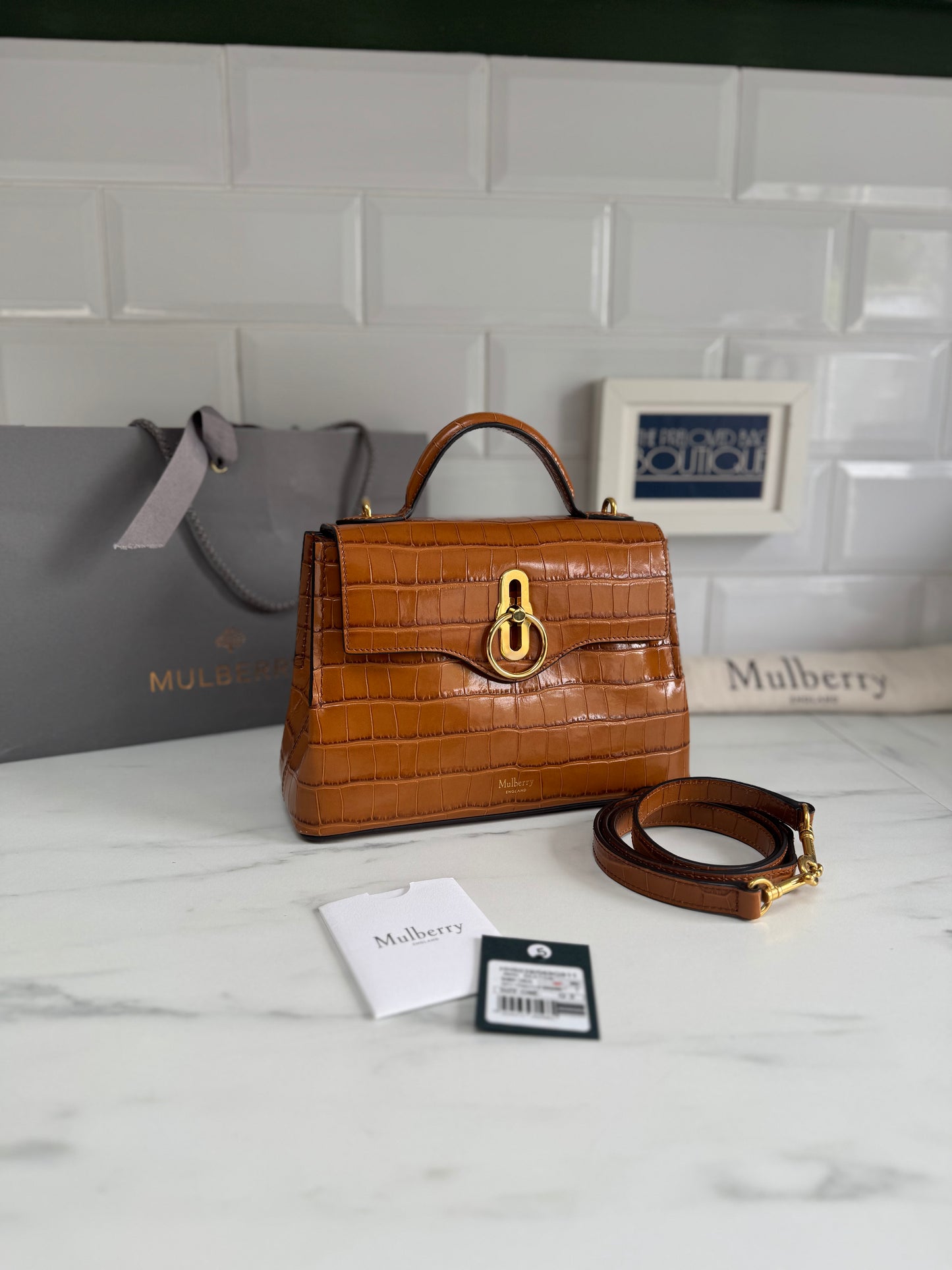 Mulberry Mini Seaton - Tobacco Brown Croc Embossed
