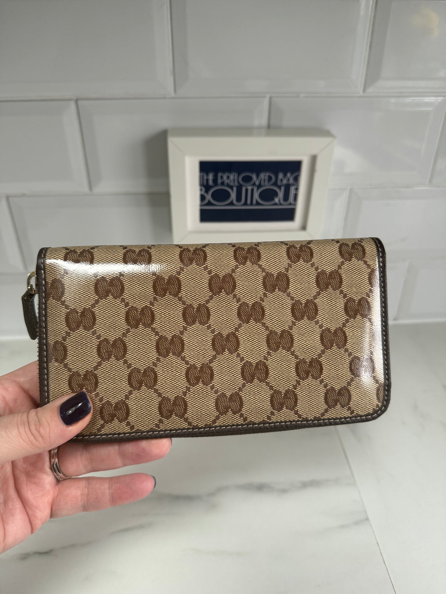 Gucci GG Crystal Zip Wallet - Brown