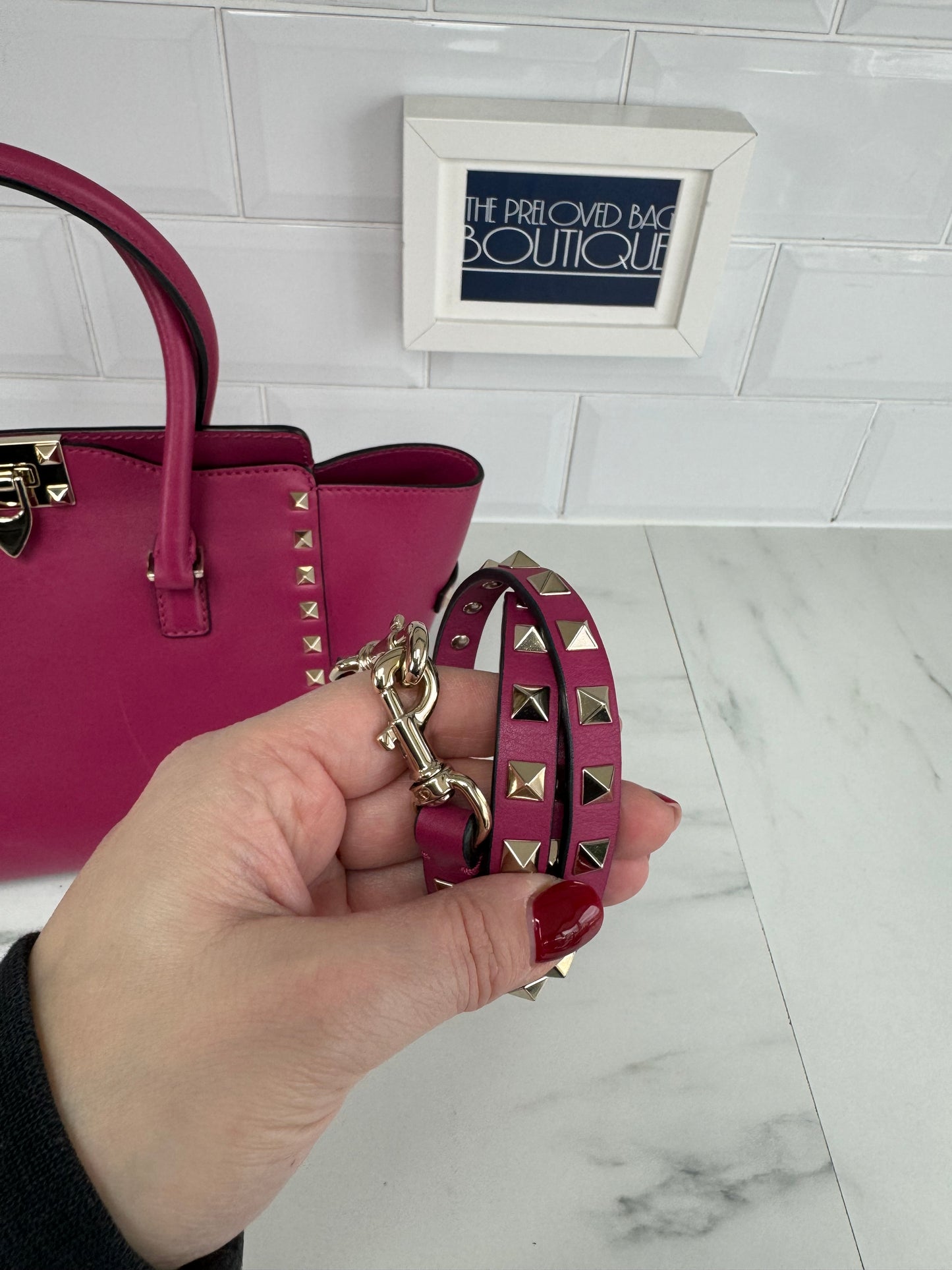 Valentino Rockstud Small Trapeze Tote - Magenta Pink