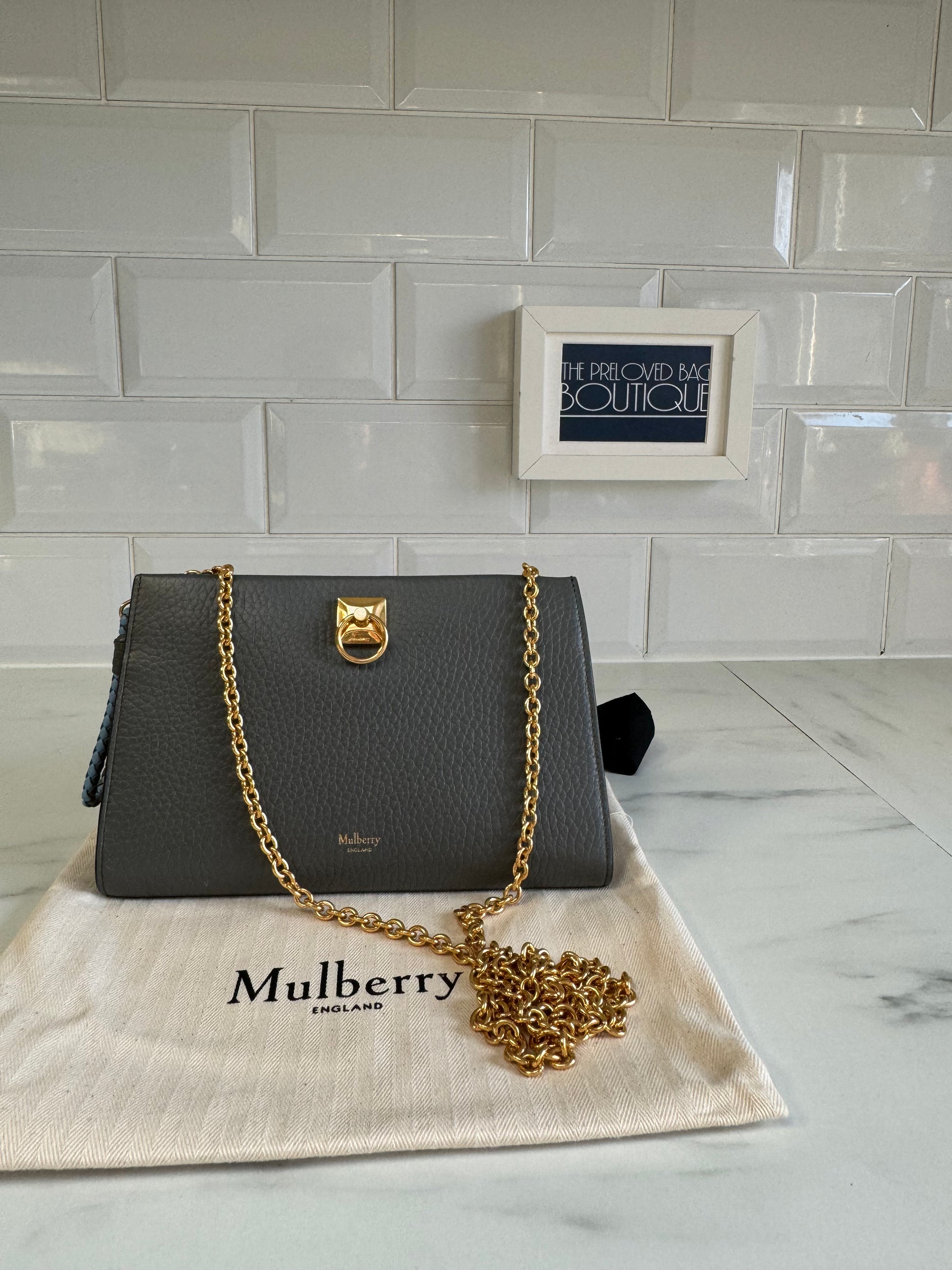 Mulberry Iris Wallet on a Chain Charcoal Grey