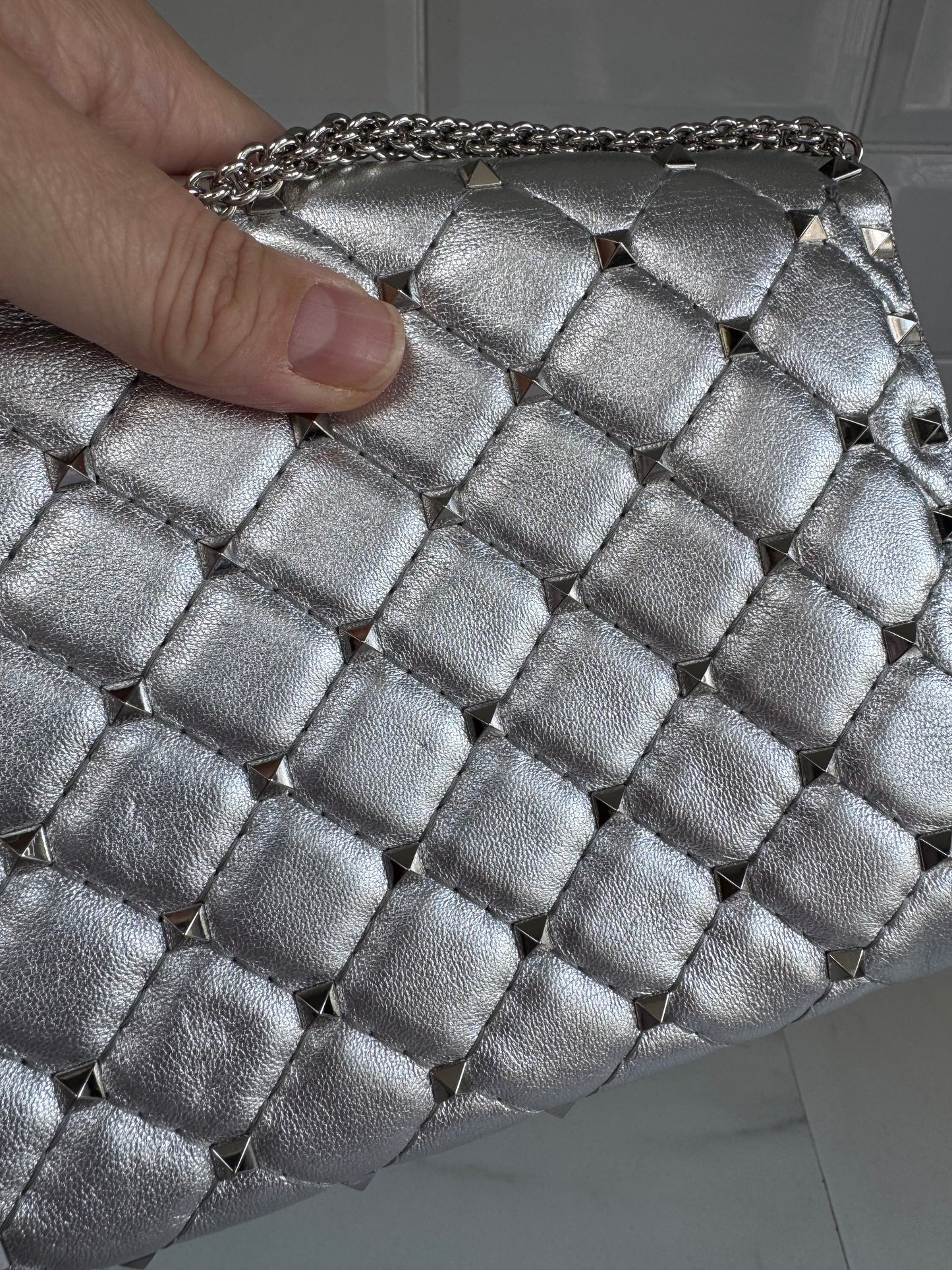 Valentino Garavanni Rockstud Spike Clutch - Metallic Silver