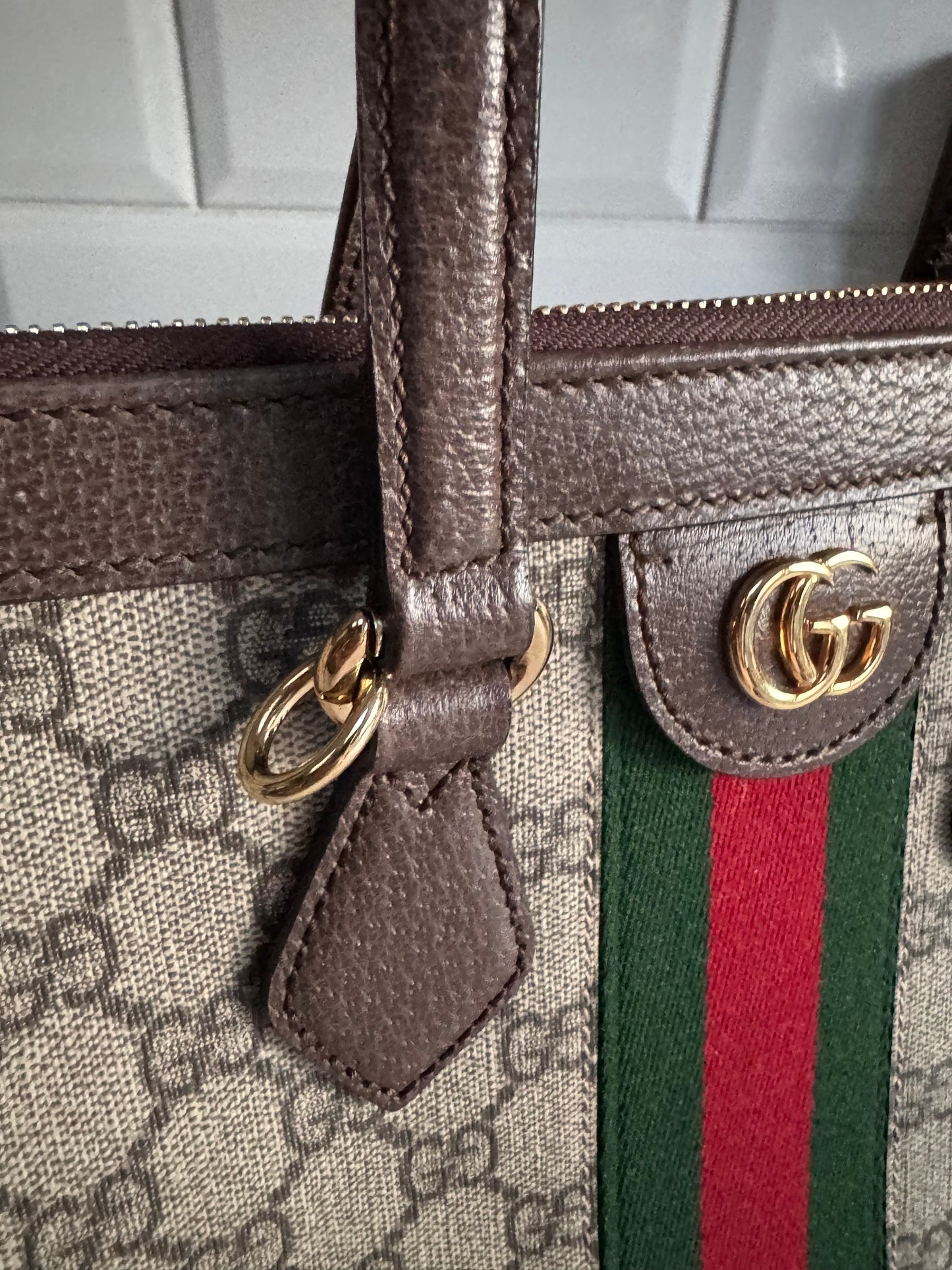 Gucci Medium Ophidia Tote - Brown, Green, Red, Grey