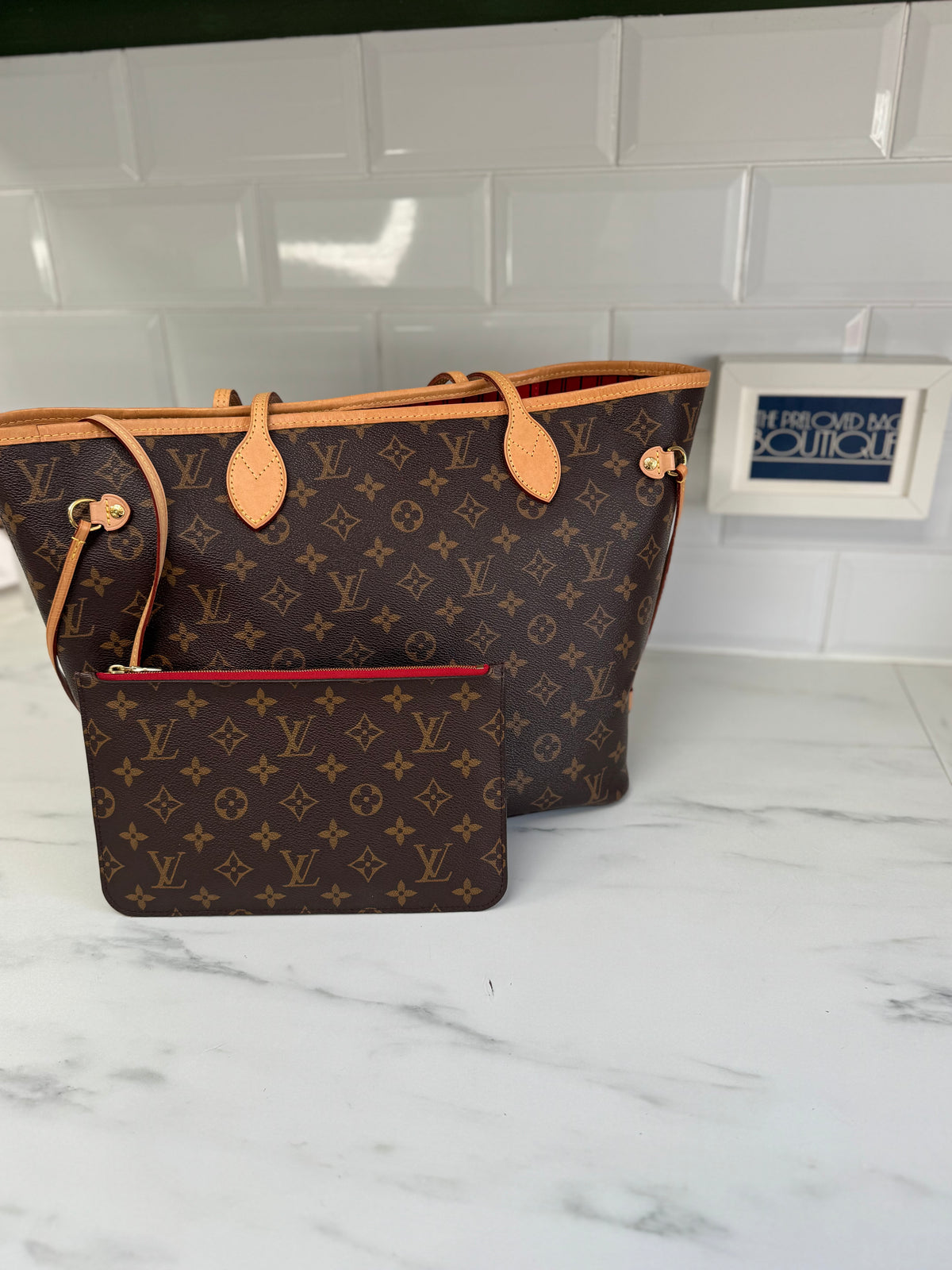 Louis Vuitton MM Neverfull & Pouch- Monogram Cerises
