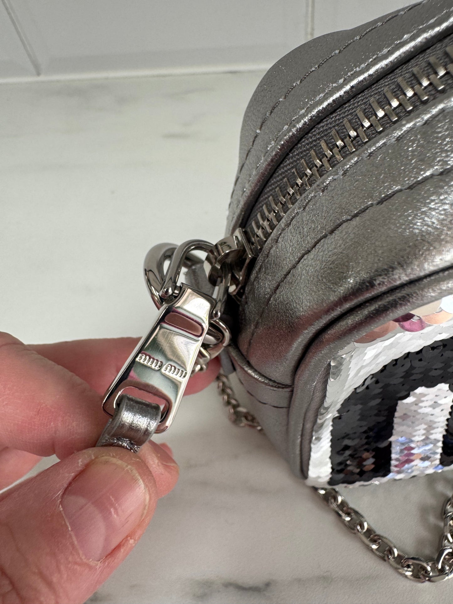 Miu Miu Sequin Camera Bag - Silver