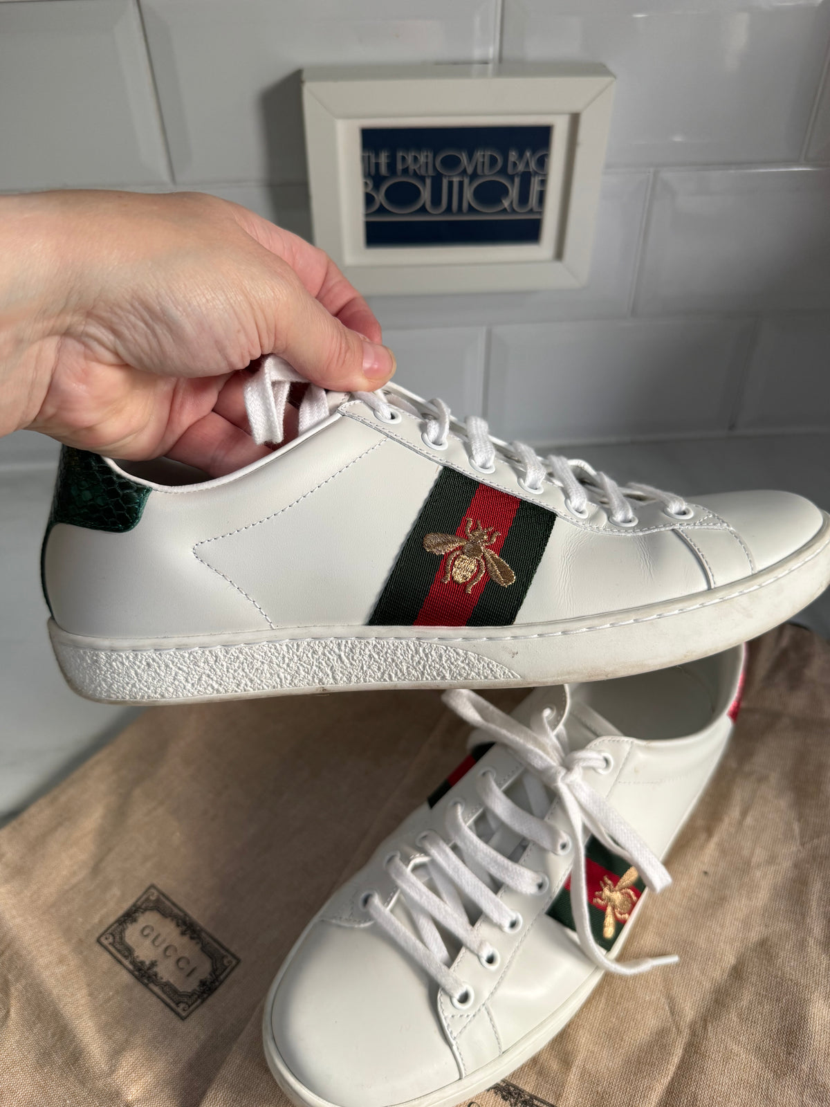 Gucci Ace Bee Trainers - White, Green & Red
