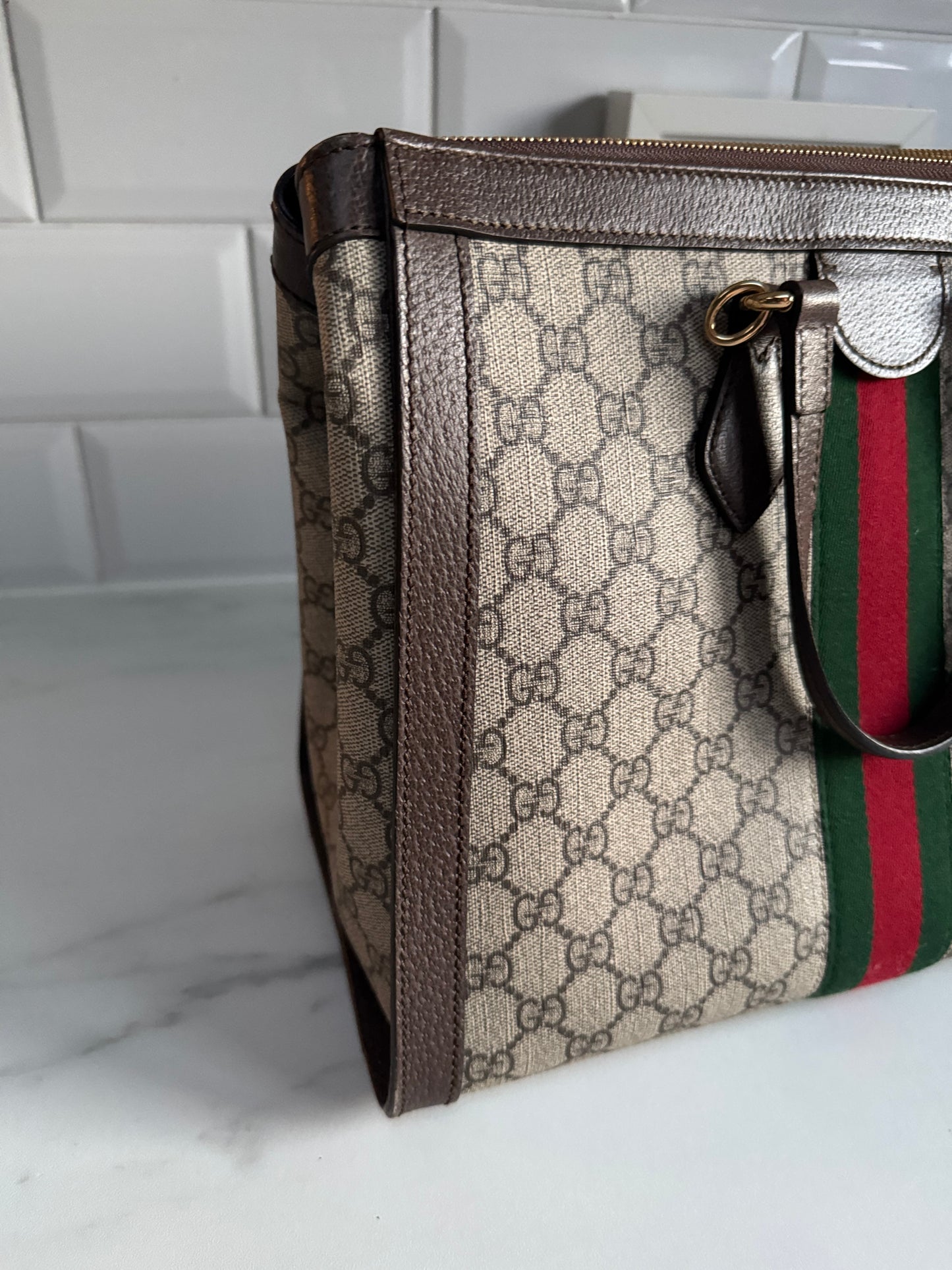 Gucci Medium Ophidia Tote - Brown, Green, Red, Grey