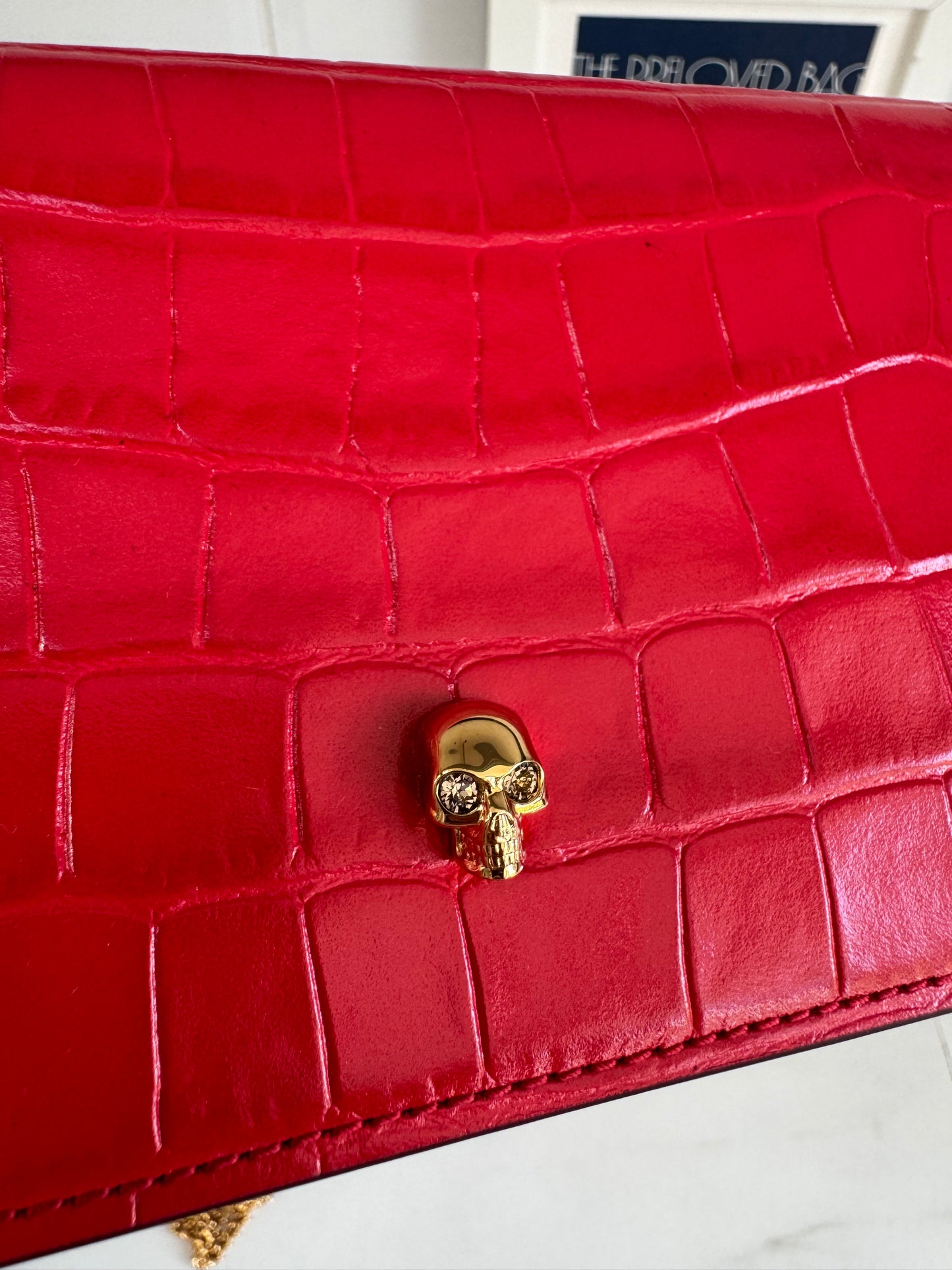 Alexander McQueen Small Skull Croc Embossed WOC - Red