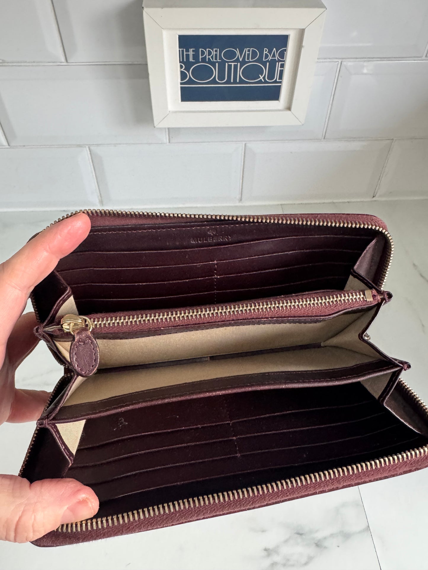 Mulberry Plaque Zip Around Wallet - Oxblood Croc Embossed