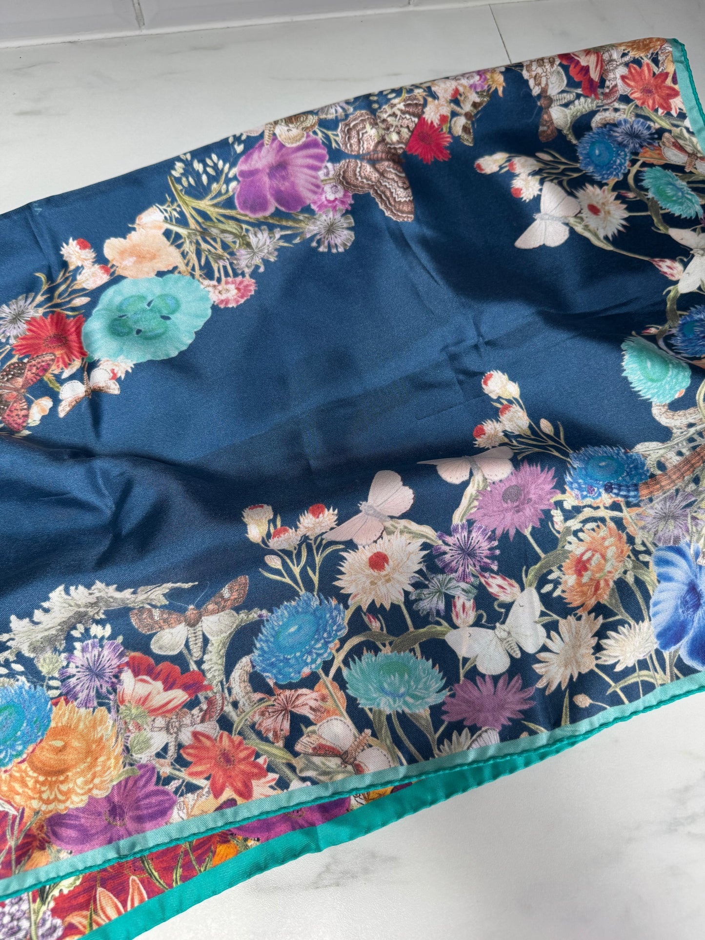 Aspinal “A” Floral Scarf - Turquoise