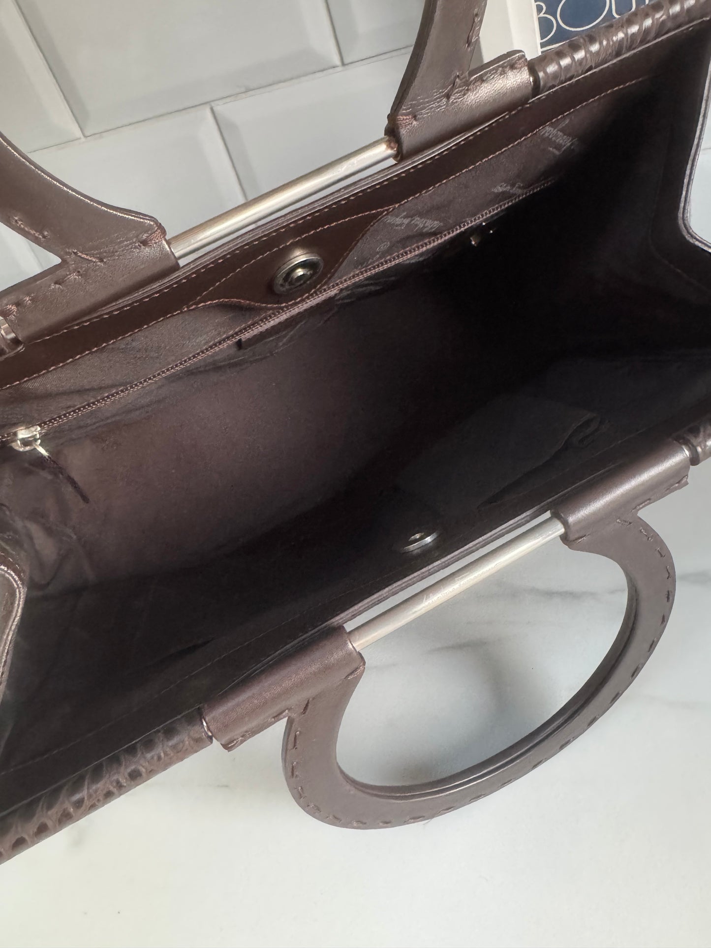 Salvatore Ferragamo Croc Embossed Tote - Chocolate brown