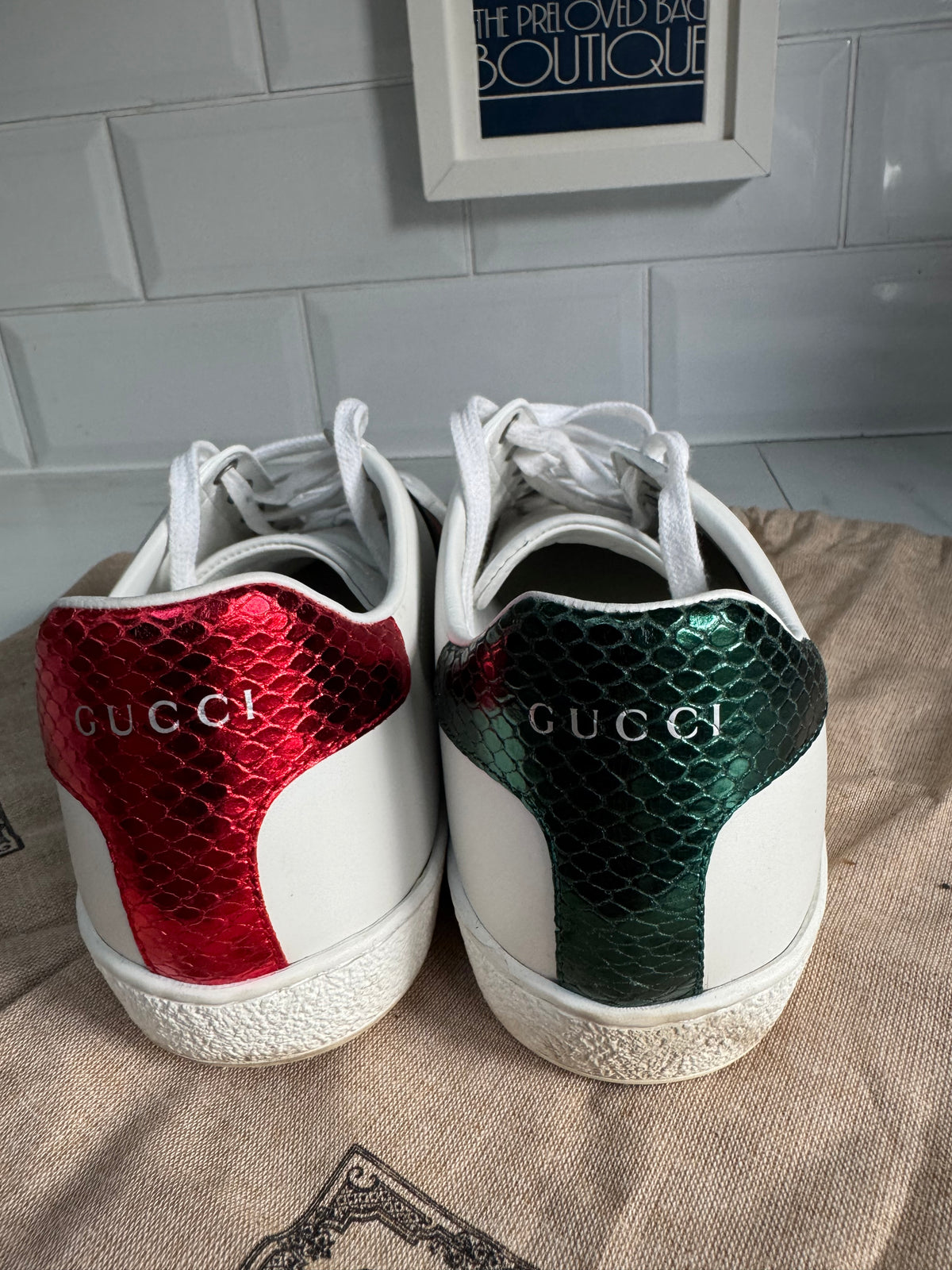 Gucci Ace Bee Trainers - White, Green & Red