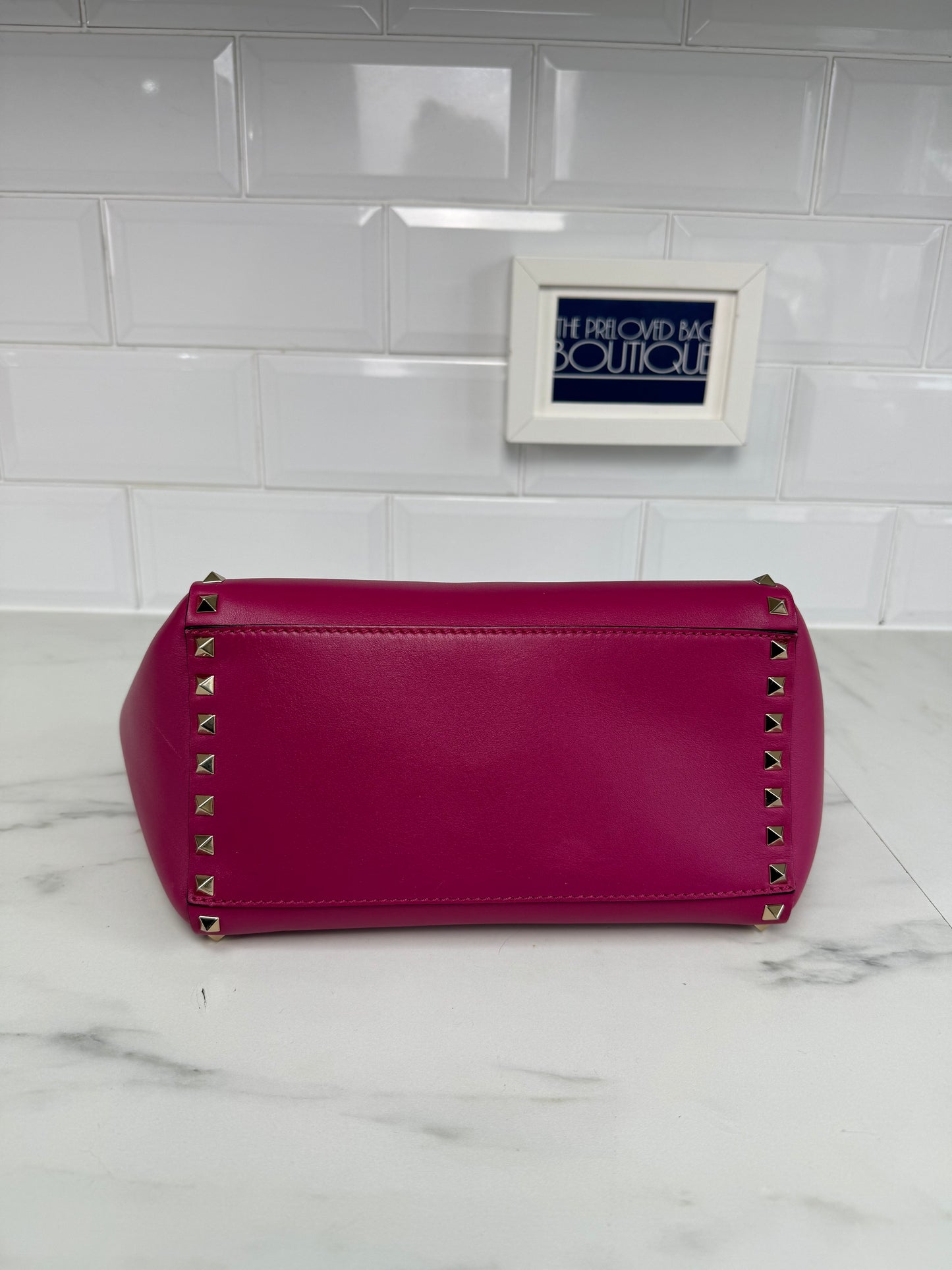 Valentino Rockstud Small Trapeze Tote - Magenta Pink