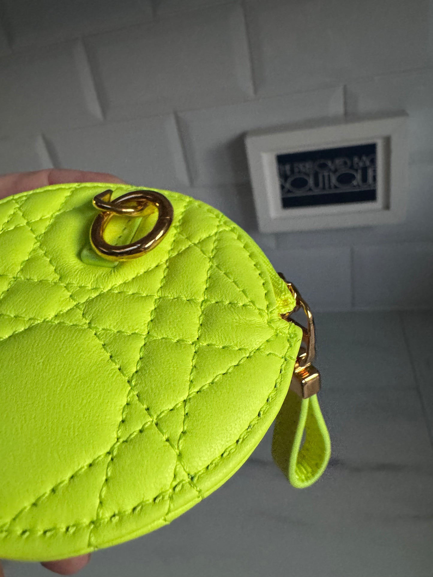 Dior Caro Small Coin Pouch - Fluorescent Lime