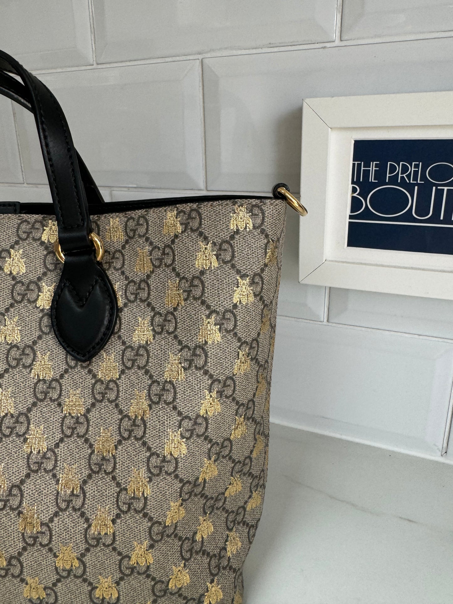 Gucci Limited Edition GGMonogram Supreme Bees Tote - Brown & Gold