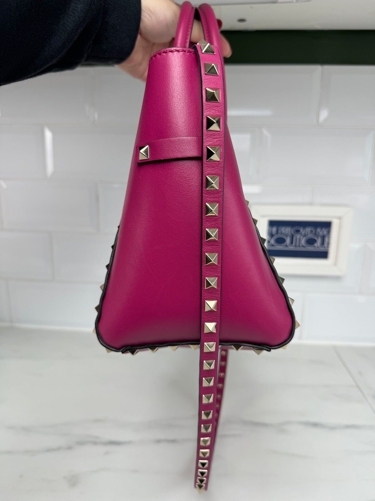 Valentino Rockstud Small Trapeze Tote - Magenta Pink