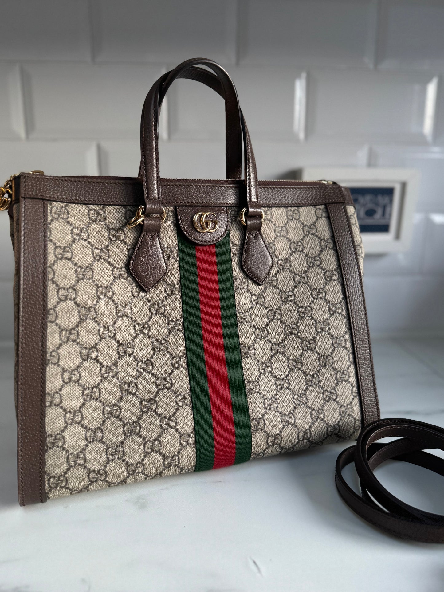 Gucci Medium Ophidia Tote - Brown, Green, Red, Grey