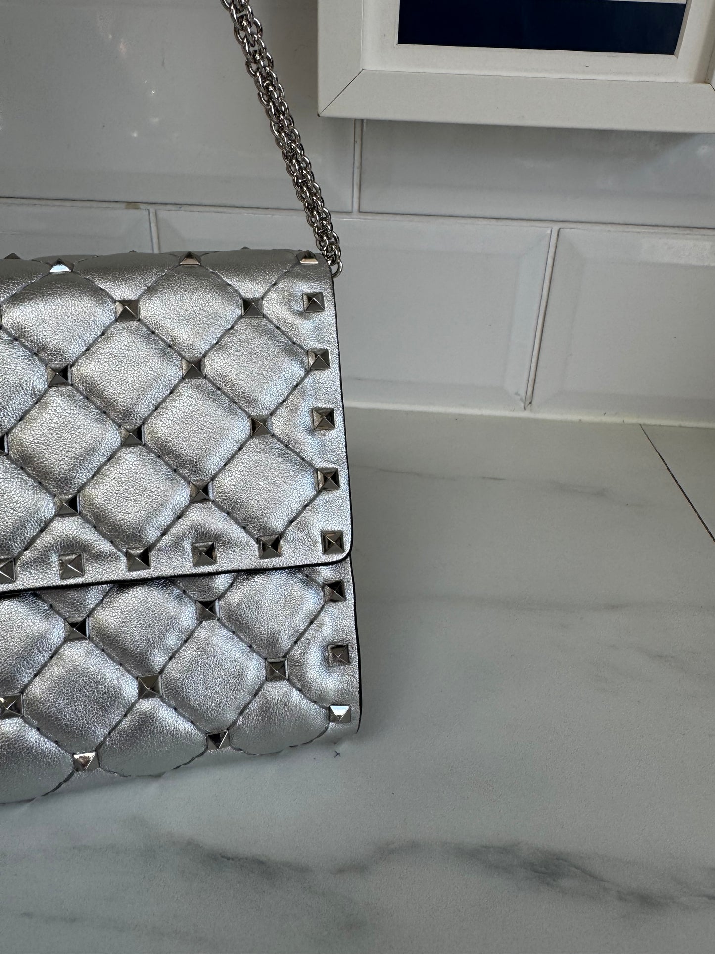 Valentino Garavanni Rockstud Spike Clutch - Metallic Silver