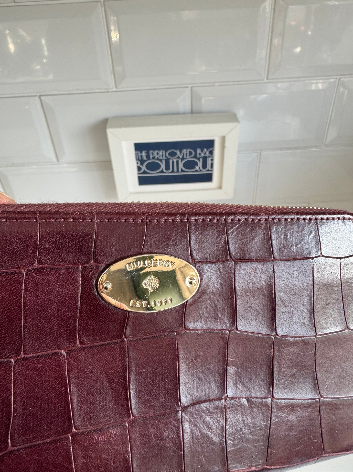 Mulberry Plaque Wallet - Oxblood Croc Embossed