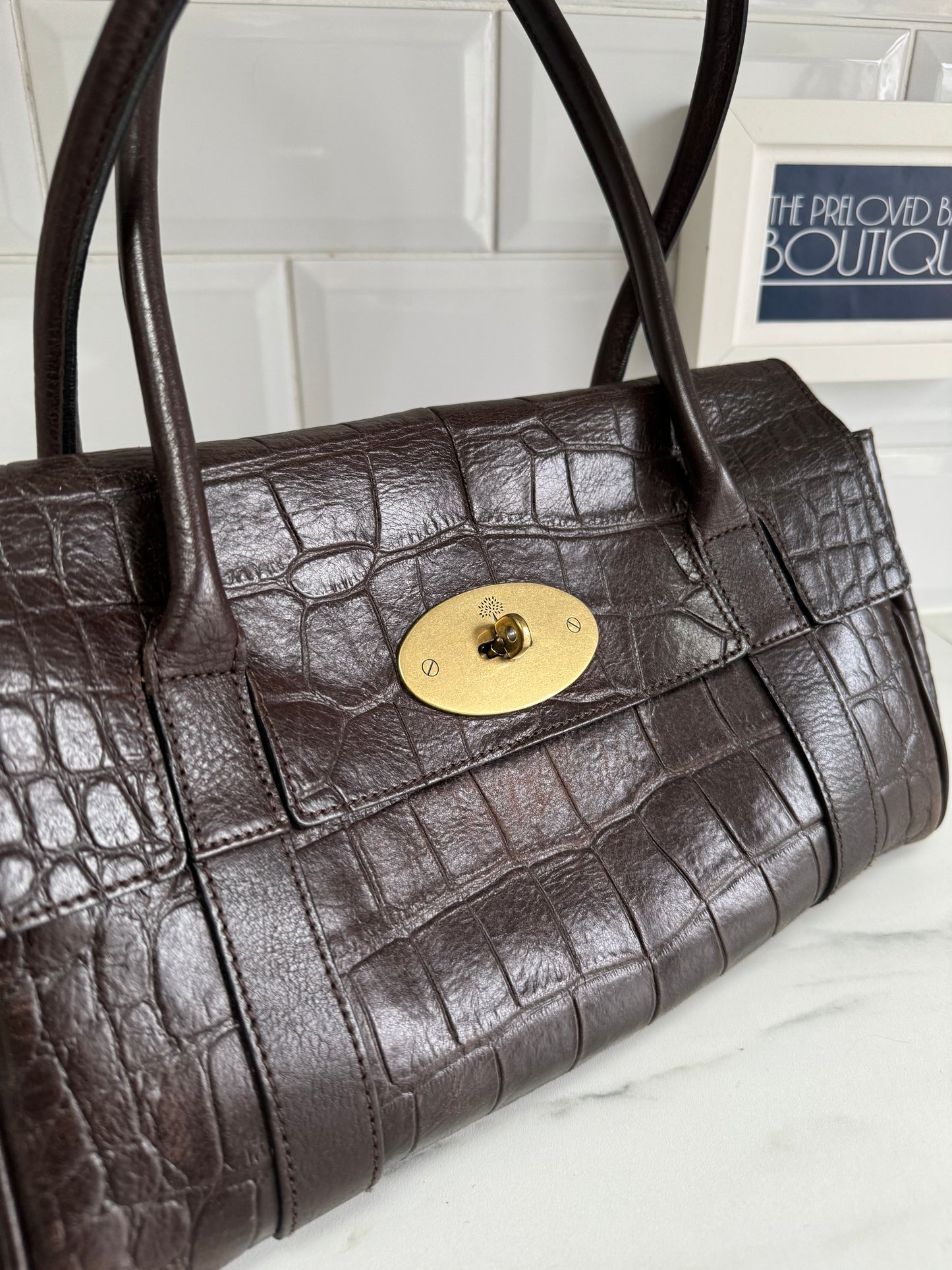 Mulberry East West Bayswater - Chocolate Croc Embossed