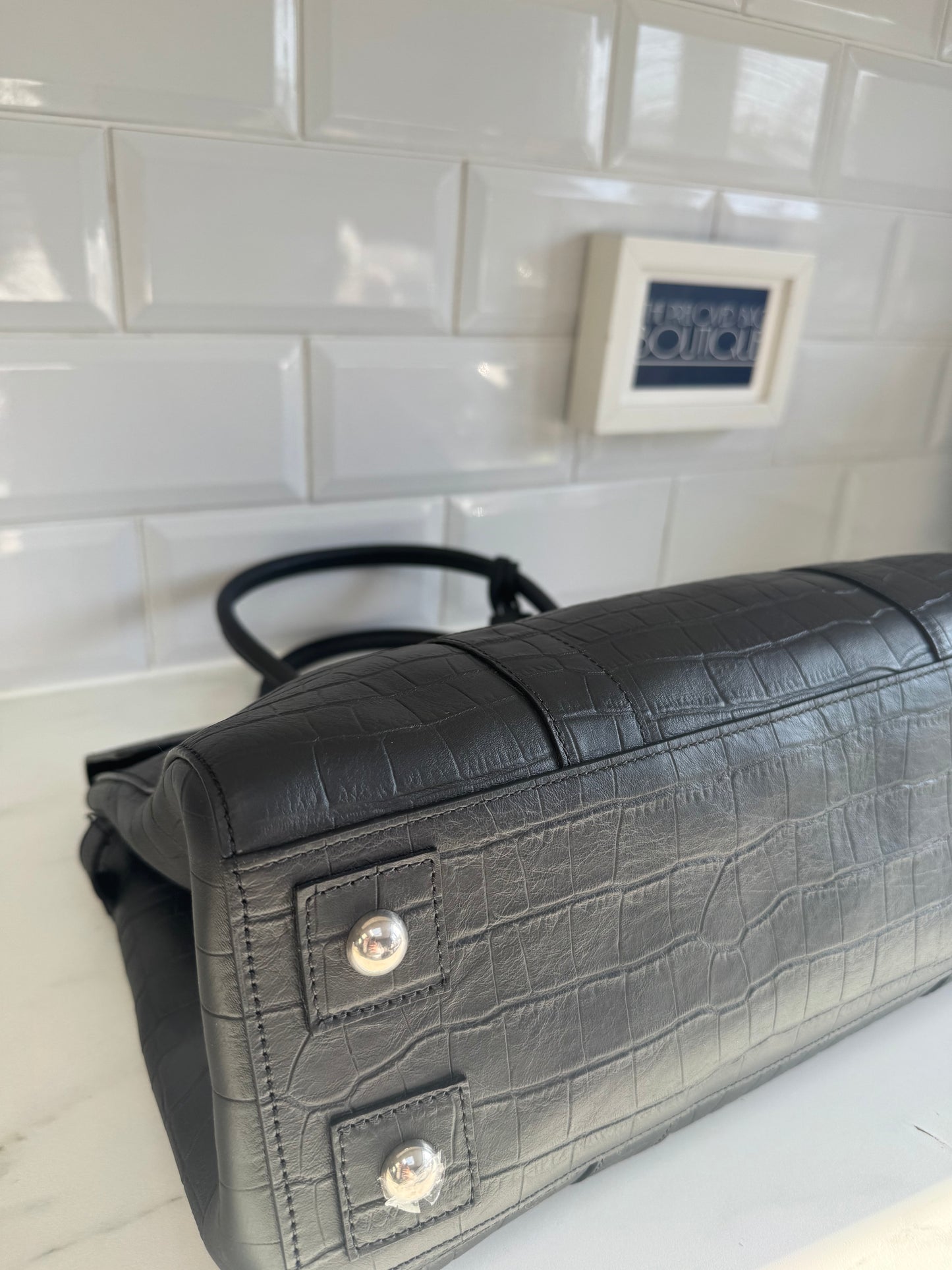 Mulberry Matte Croc Embossed Bayswater - Black