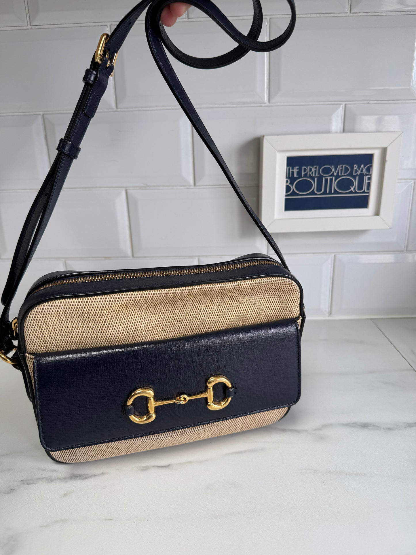 Gucci 1955 Flap Pocket Camera Bag - Beige, Navy