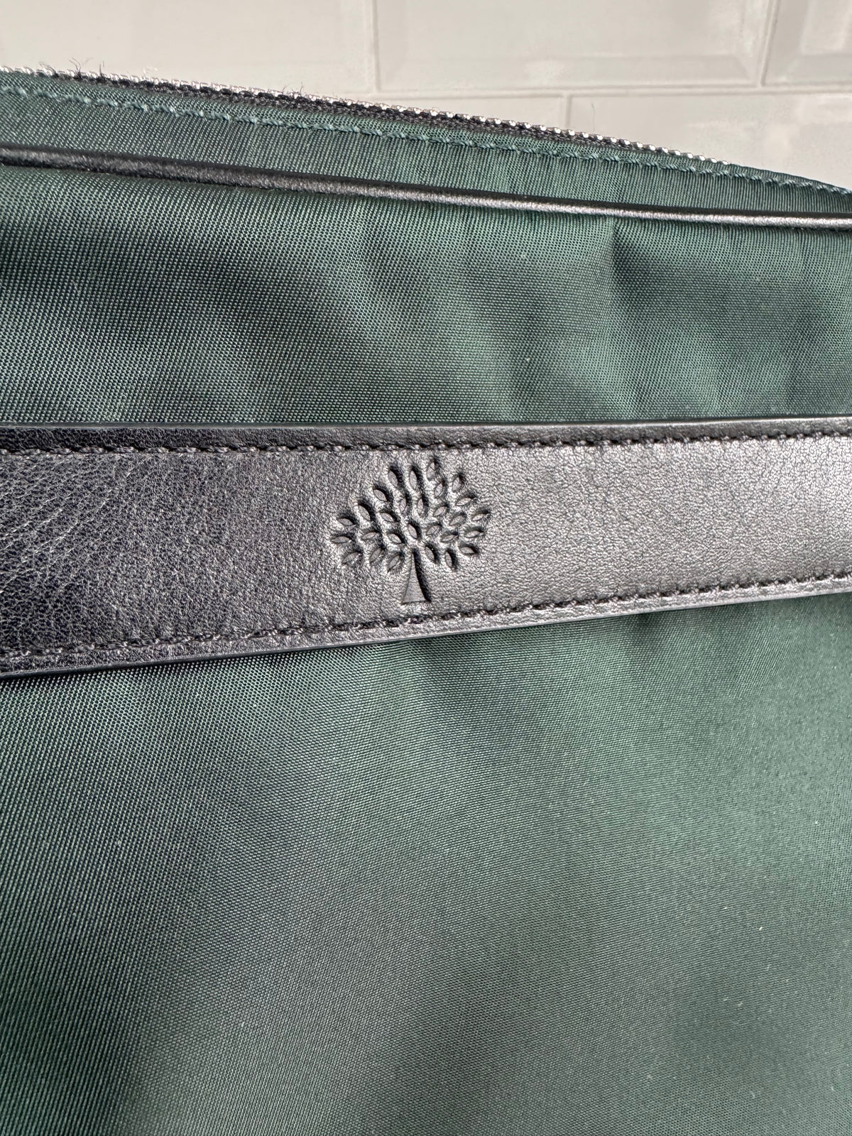 Mulberry Unisex Messenger Bag - Black and Mulberry Green Eco Nylon