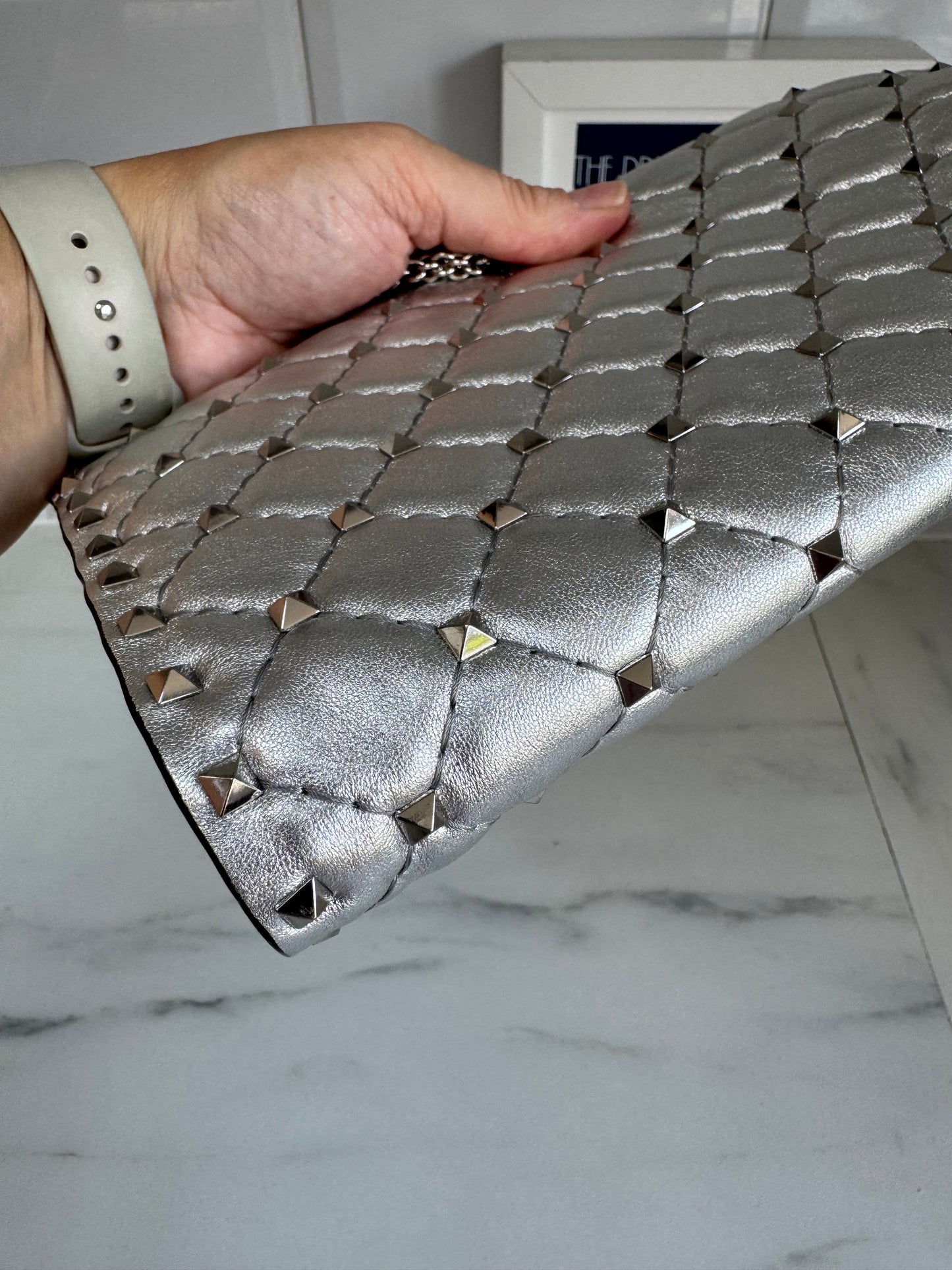 Valentino Garavanni Rockstud Spike Clutch - Metallic Silver